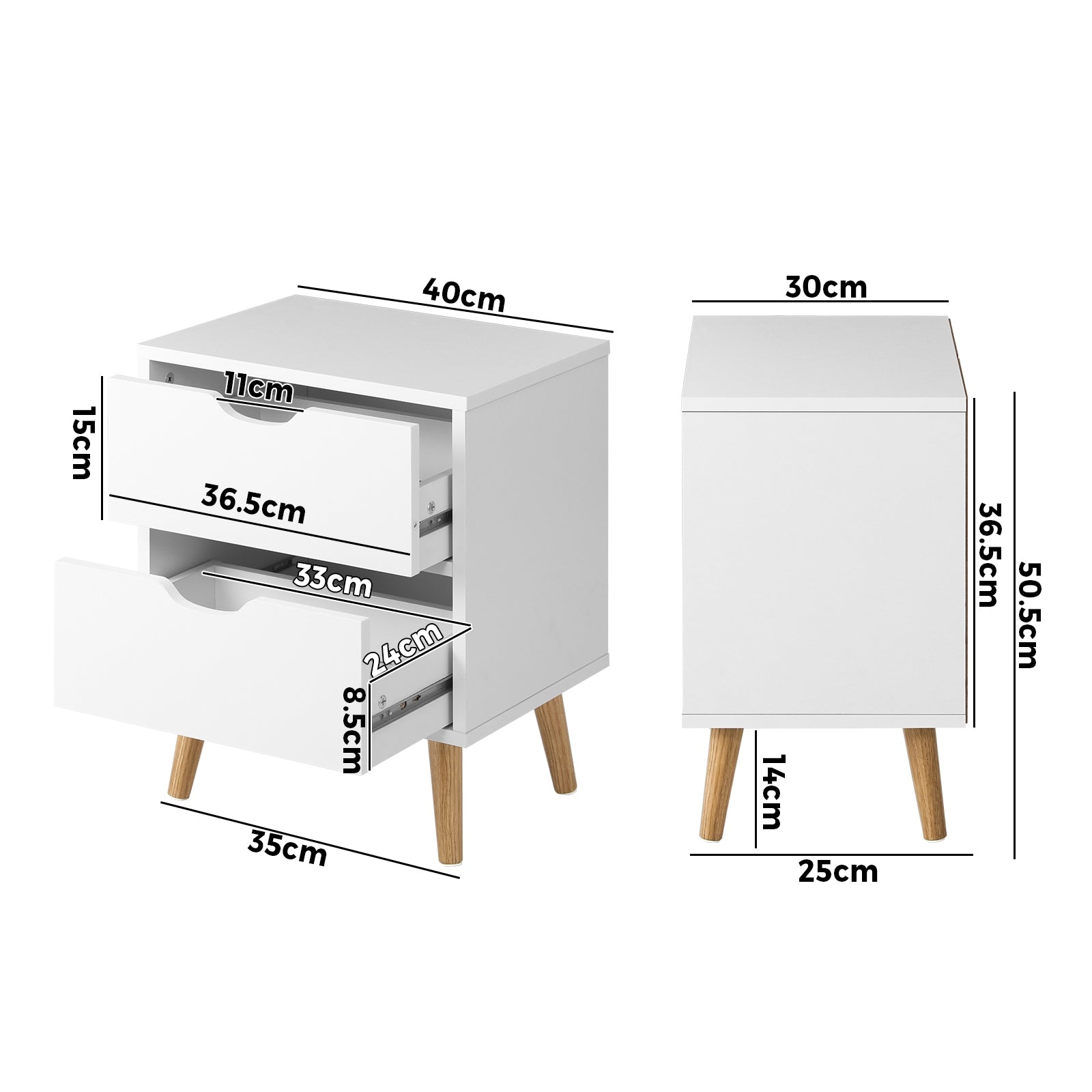 Oikiture Bedside Tables 2 Drawers Side Table Nightstand Storage Cabinet White - Sunyee