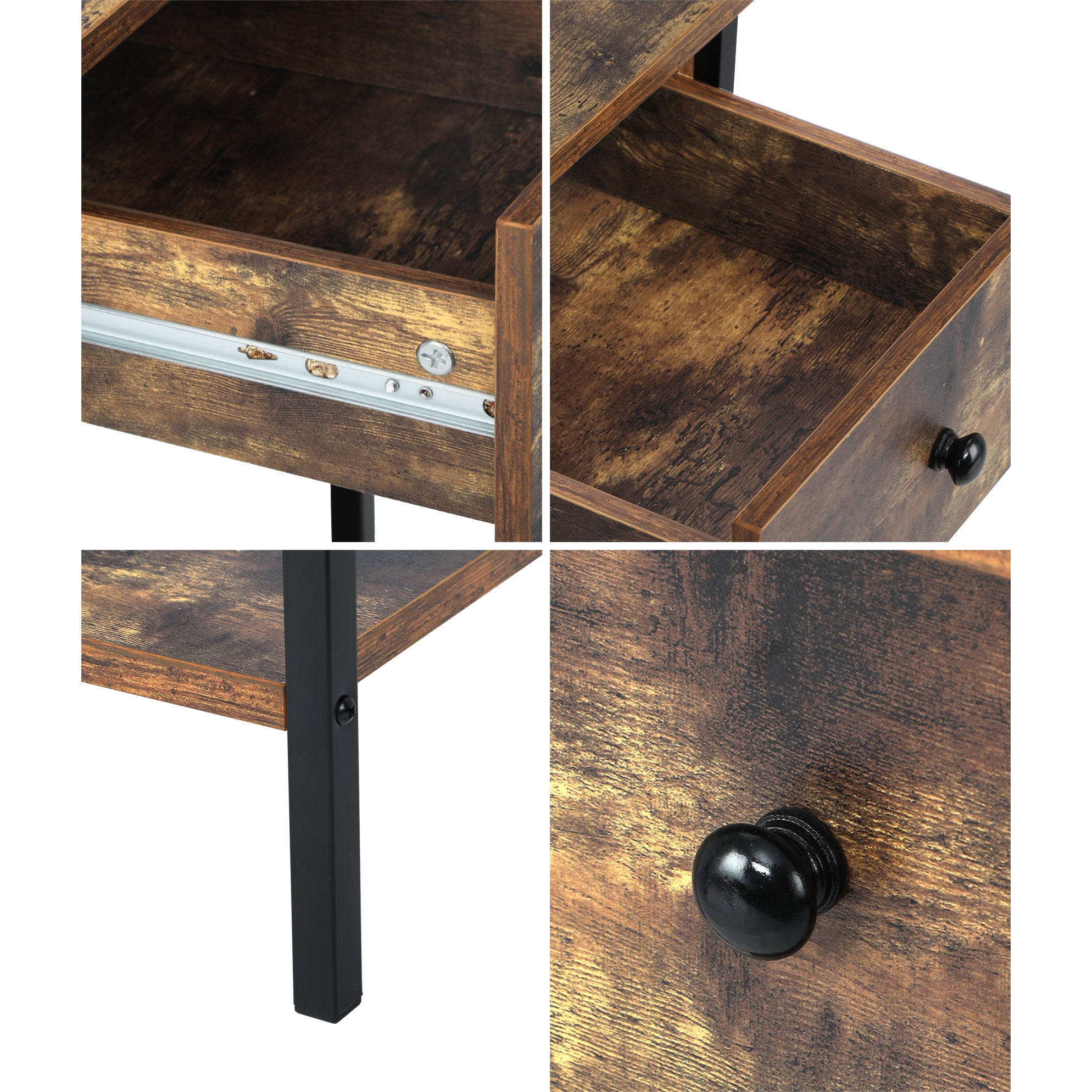 Oikiture Bedside Tables Side Table Drawer Nightstand Storage Cabinet Shelf Wood - Sunyee