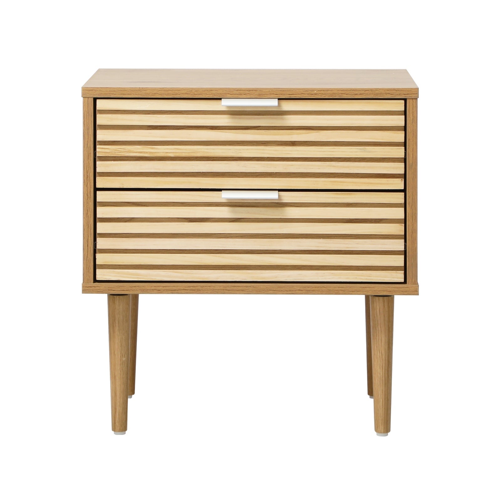 Oikiture 2pc Bedside Table 2 Drawers Side Table Cabinet Metal Handle Natural
