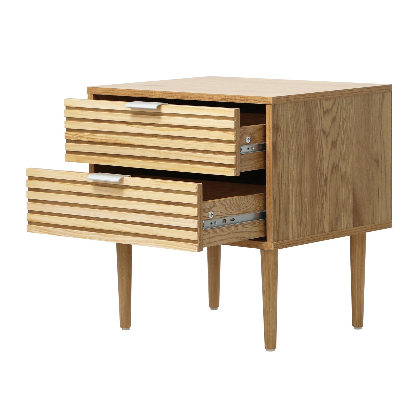 Oikiture 2pc Bedside Table 2 Drawers Side Table Cabinet Metal Handle Natural