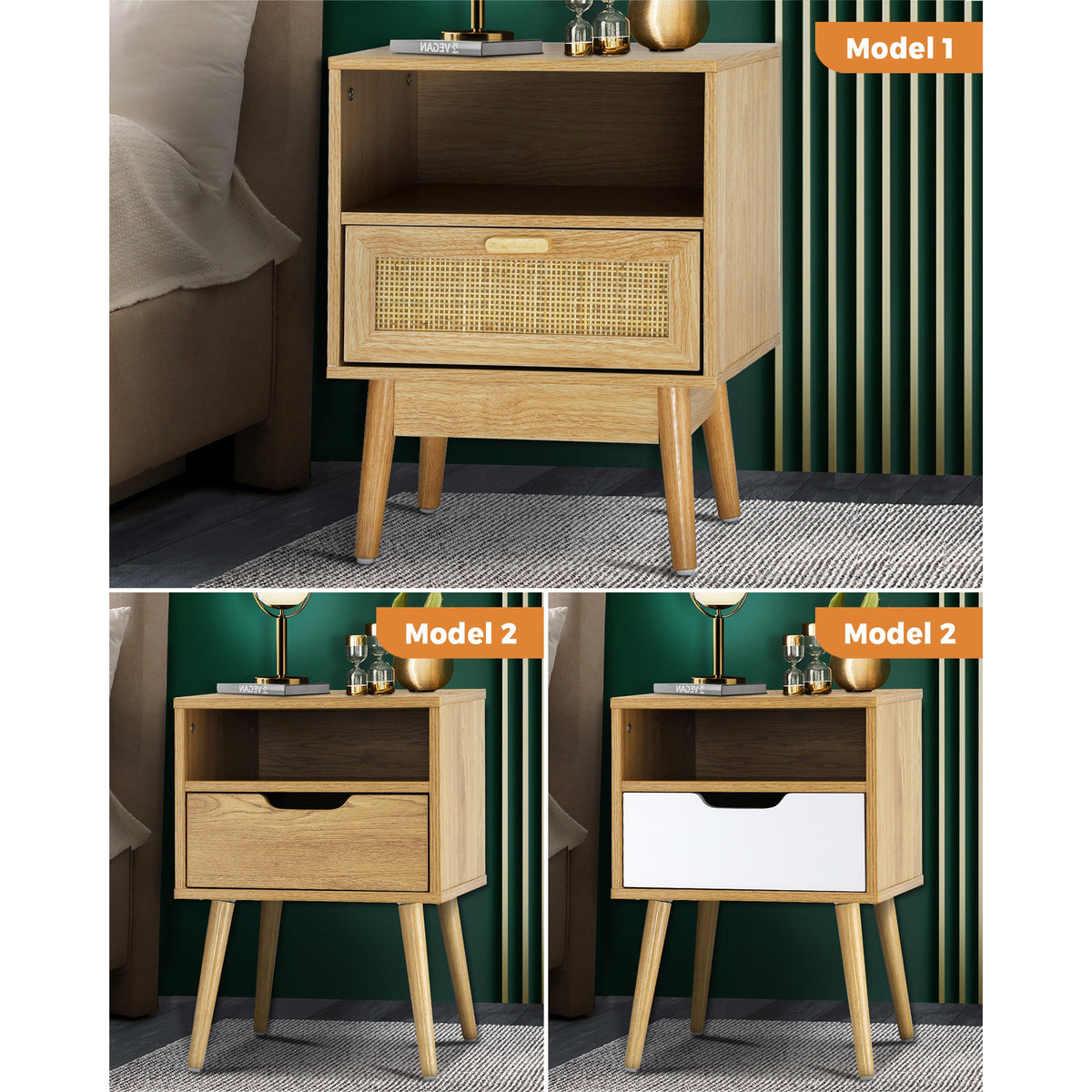 Oikiture Bedside Table Drawers Side Tables Nightstand Wood Storage Cabinet
