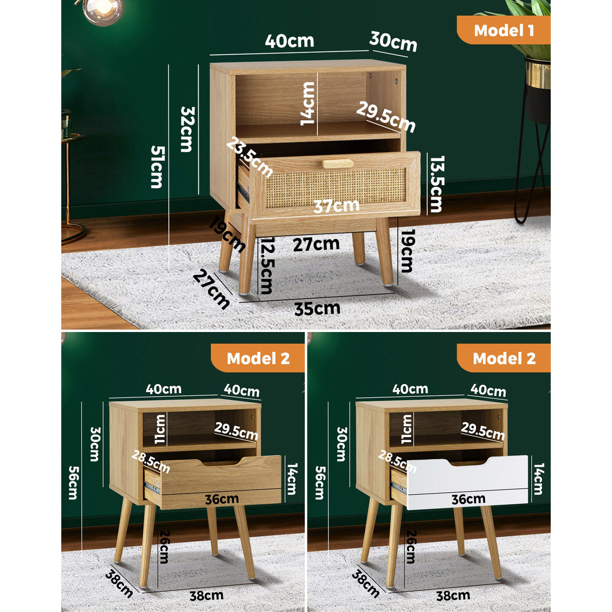 Oikiture Bedside Table Drawers Side Tables Nightstand Wood Storage Cabinet