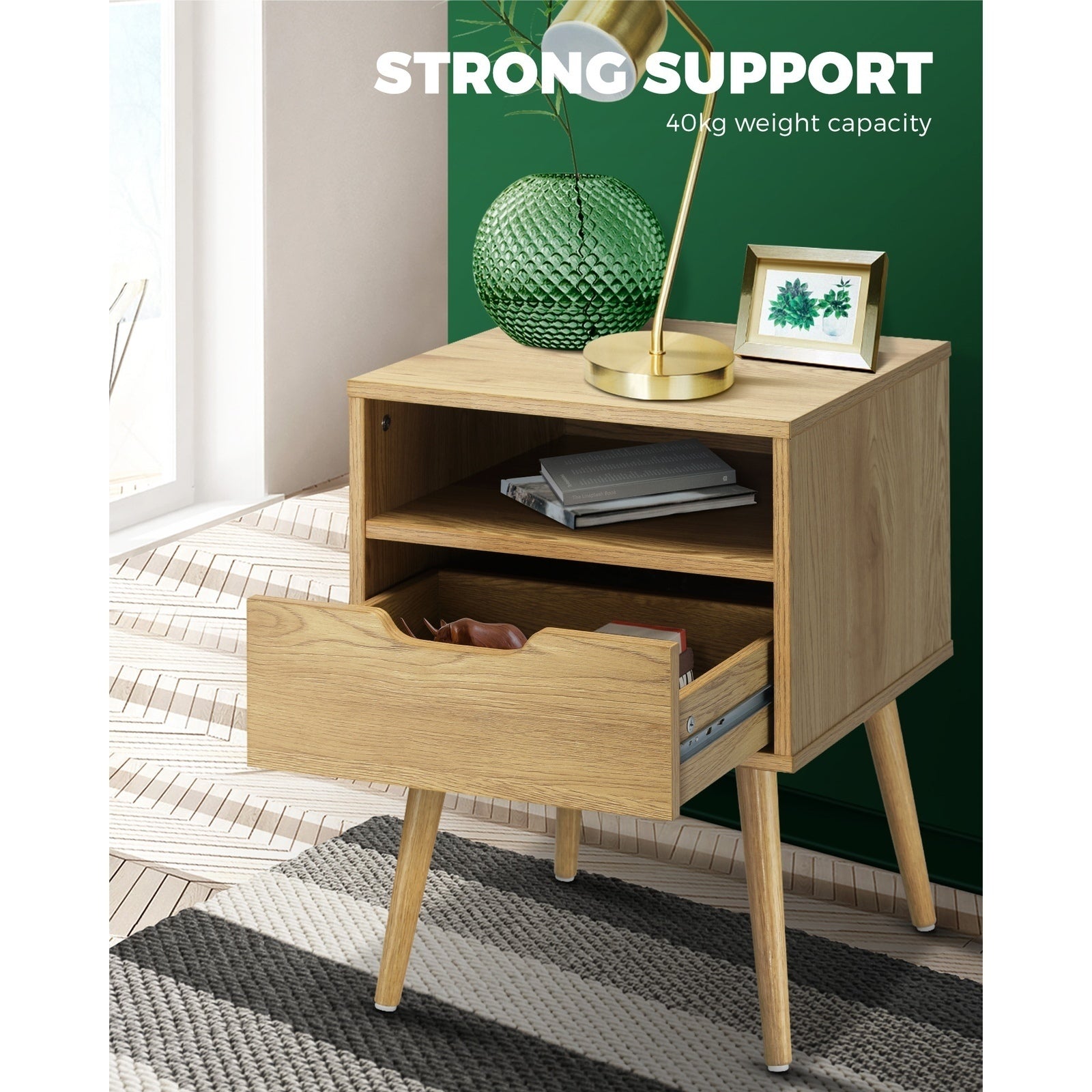 Oikiture Bedside Tables Set of 2 Side Table Nightstand Bedroom Cabinet Wood - Sunyee