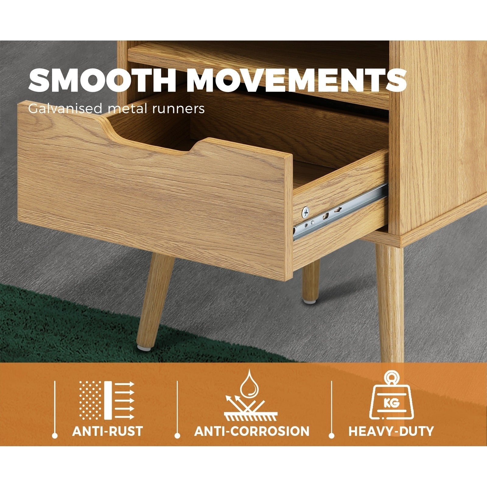 Oikiture Bedside Tables Set of 2 Side Table Nightstand Bedroom Cabinet Wood - Sunyee