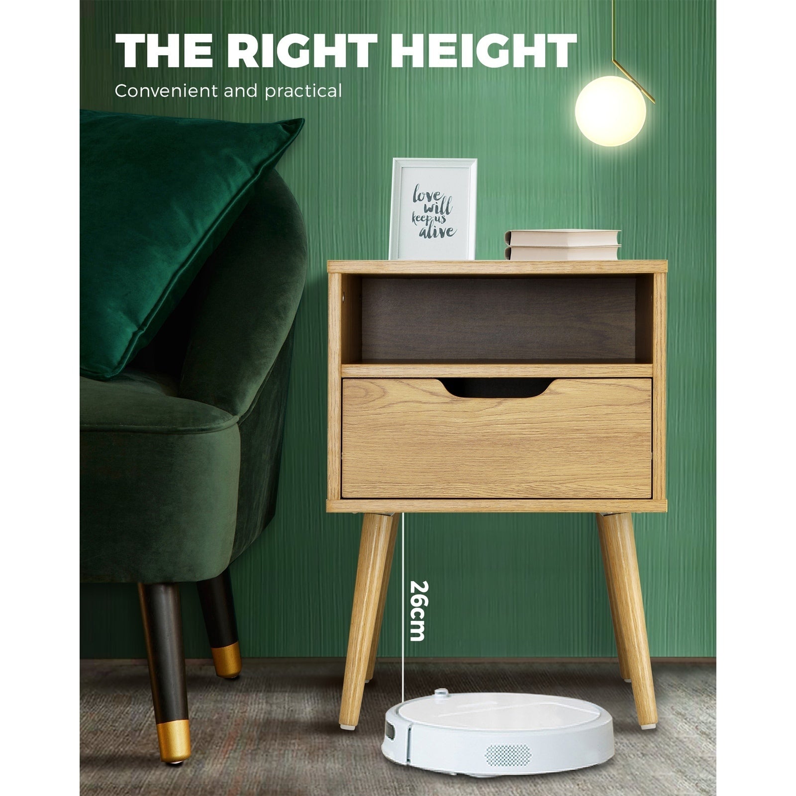 Oikiture Bedside Tables Set of 2 Side Table Nightstand Bedroom Cabinet Wood - Sunyee