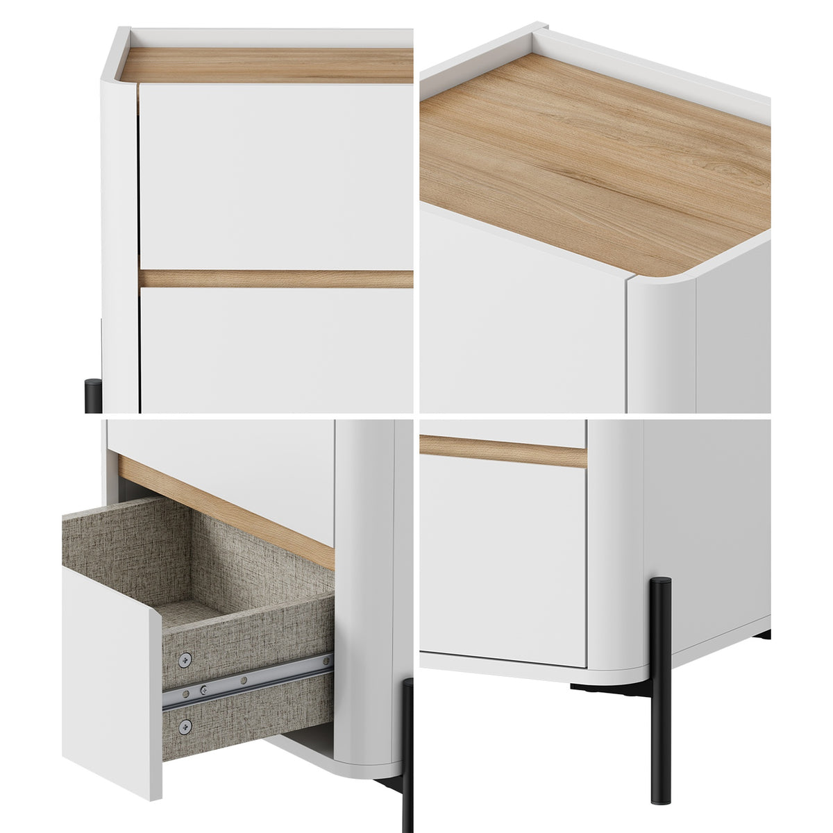 Oikiture Bedside Table 2 Drawer Nightstand Side Cabinet Handle-Free White