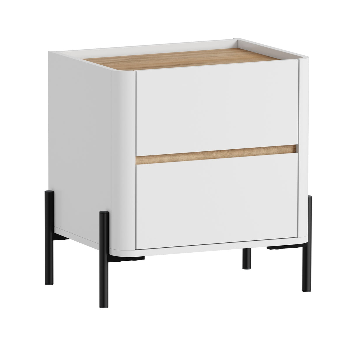 Oikiture Bedside Table 2 Drawer Nightstand Side Cabinet Handle-Free White