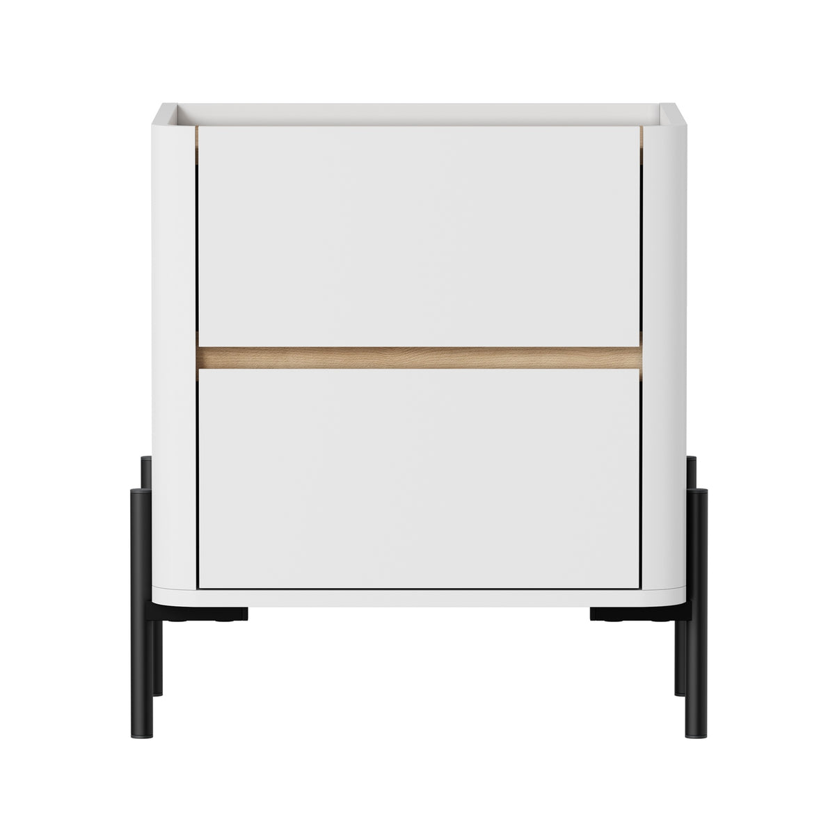 Oikiture 2pc Bedside Table 2 Drawer Nightstand Side Cabinet Handle-Free White