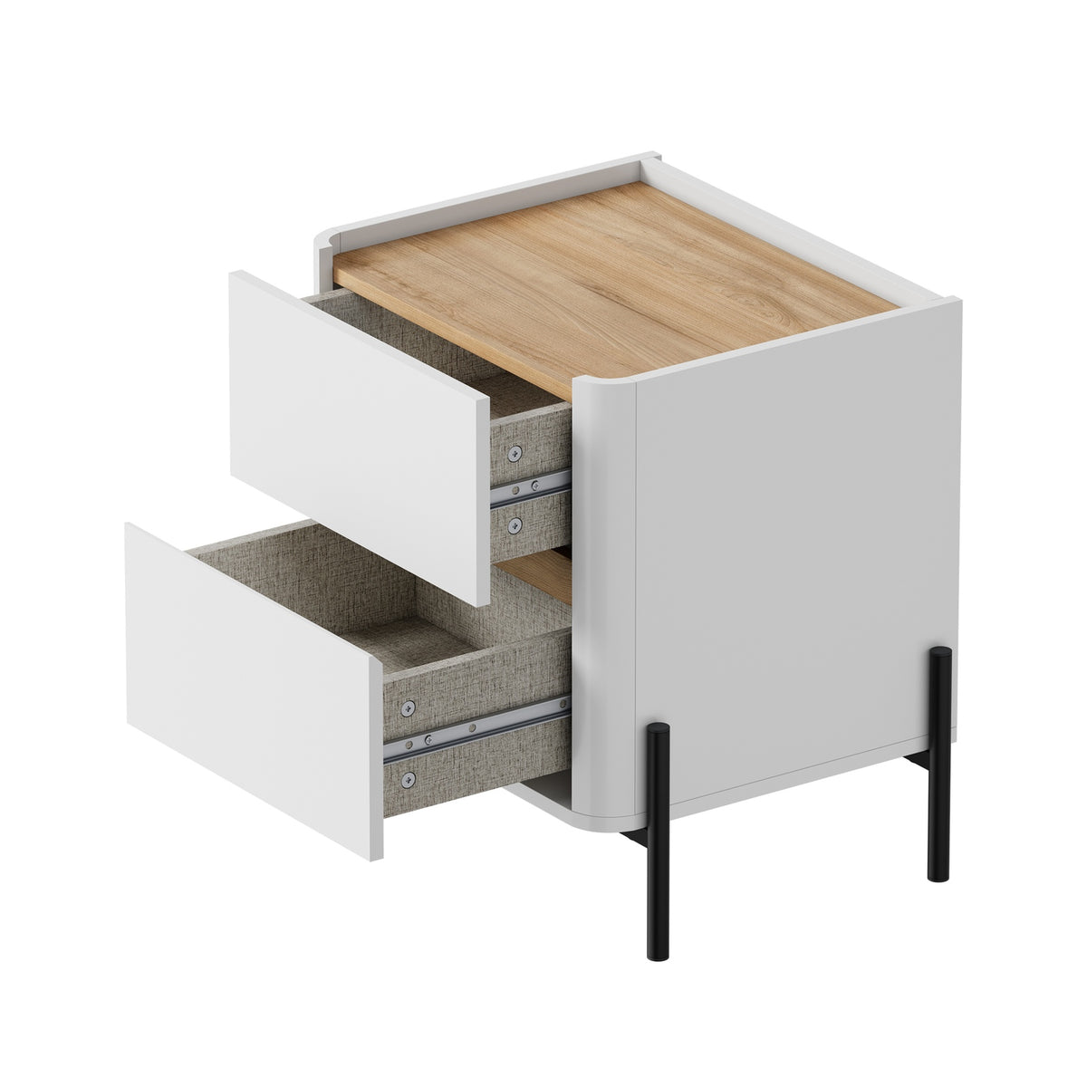 Oikiture 2pc Bedside Table 2 Drawer Nightstand Side Cabinet Handle-Free White
