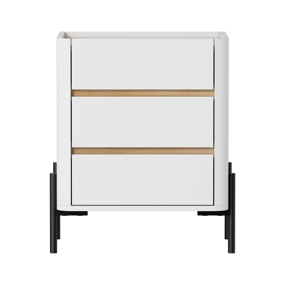 Oikiture Bedside Table 3 Drawer Nightstand Side Cabinet Handle-Free White