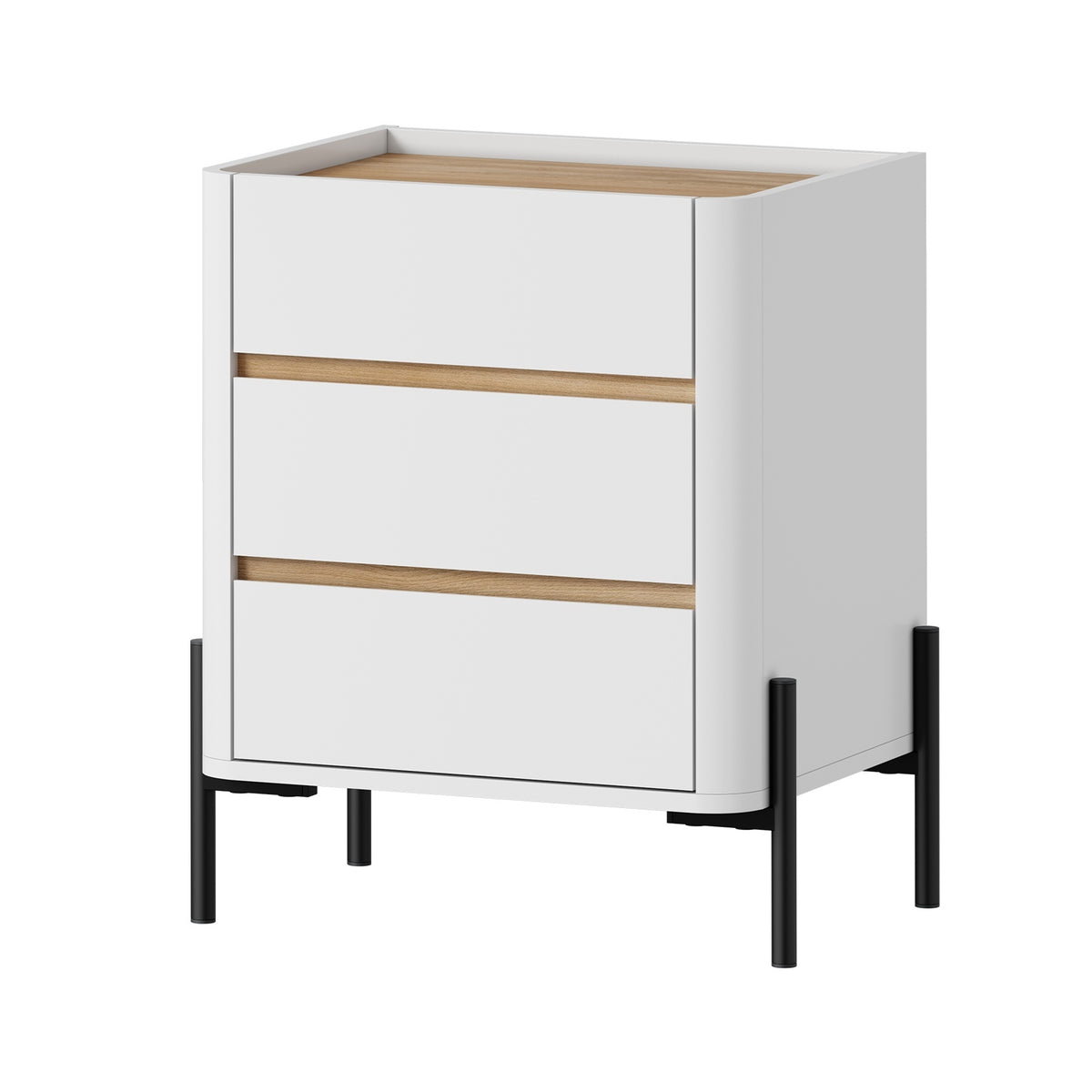Oikiture Bedside Table 3 Drawer Nightstand Side Cabinet Handle-Free White