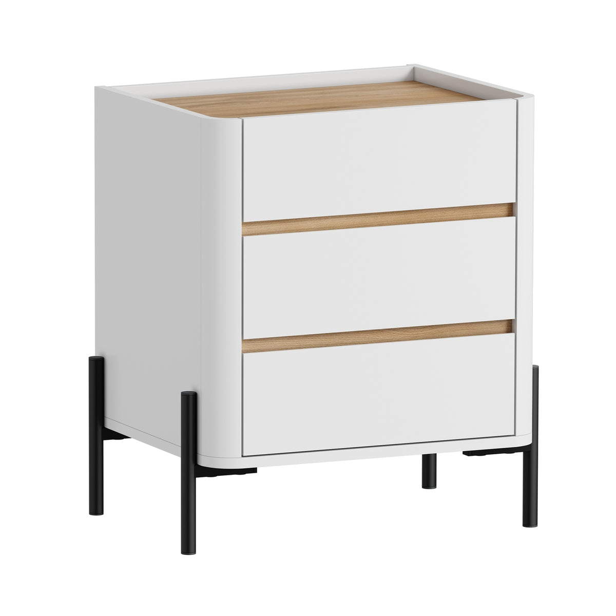 Oikiture 2pc Bedside Table 3 Drawer Nightstand Side Cabinet Handle-Free White