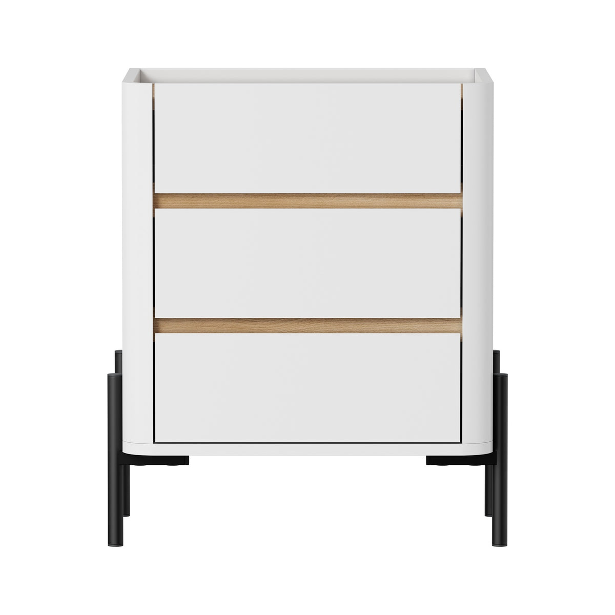Oikiture 2pc Bedside Table 3 Drawer Nightstand Side Cabinet Handle-Free White