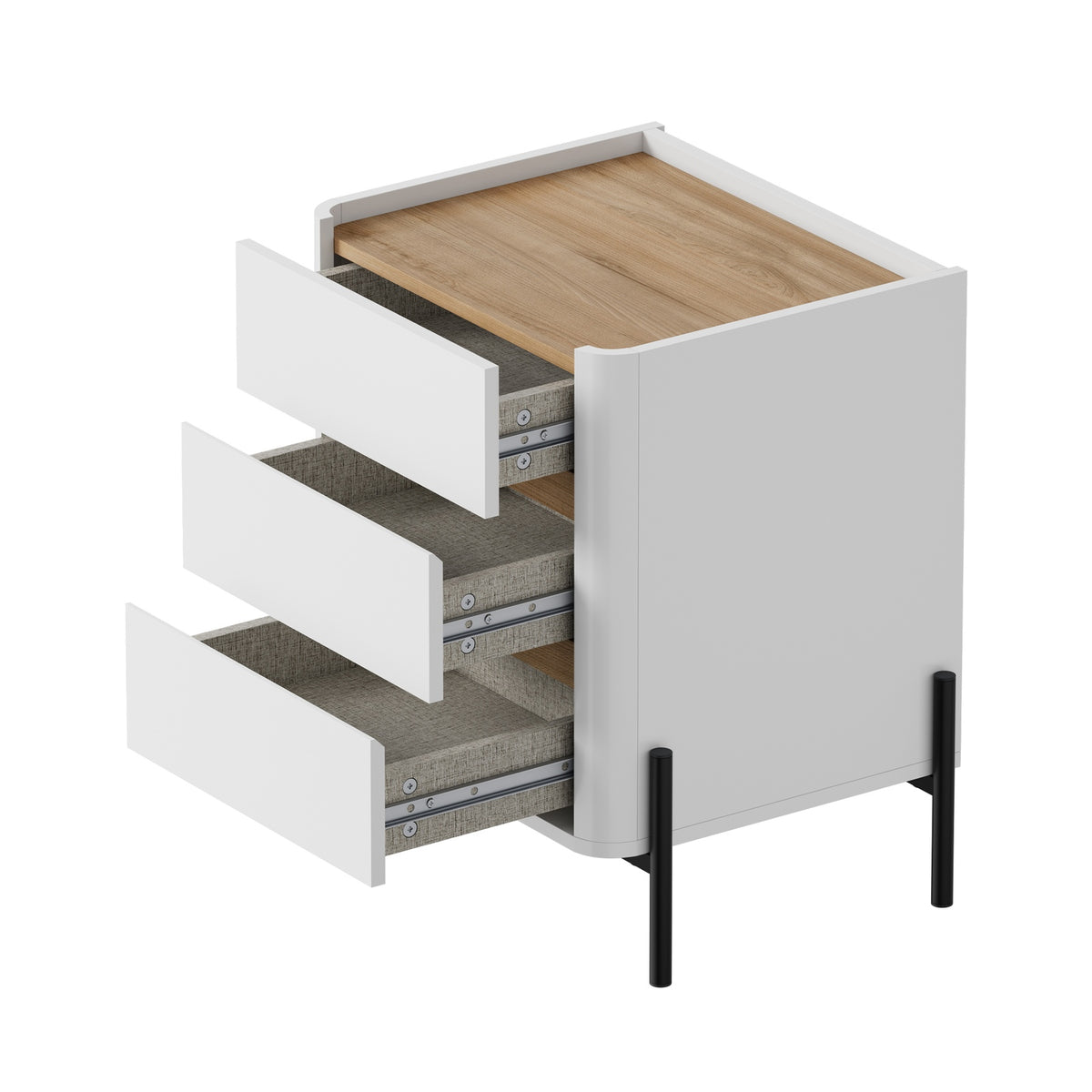 Oikiture 2pc Bedside Table 3 Drawer Nightstand Side Cabinet Handle-Free White