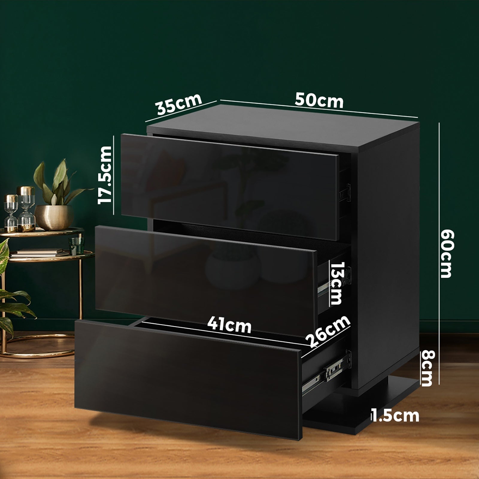 Oikiture Bedside Tables Set of 2 LED Nightstand Cabinet 3 Drawers Side Table - Sunyee