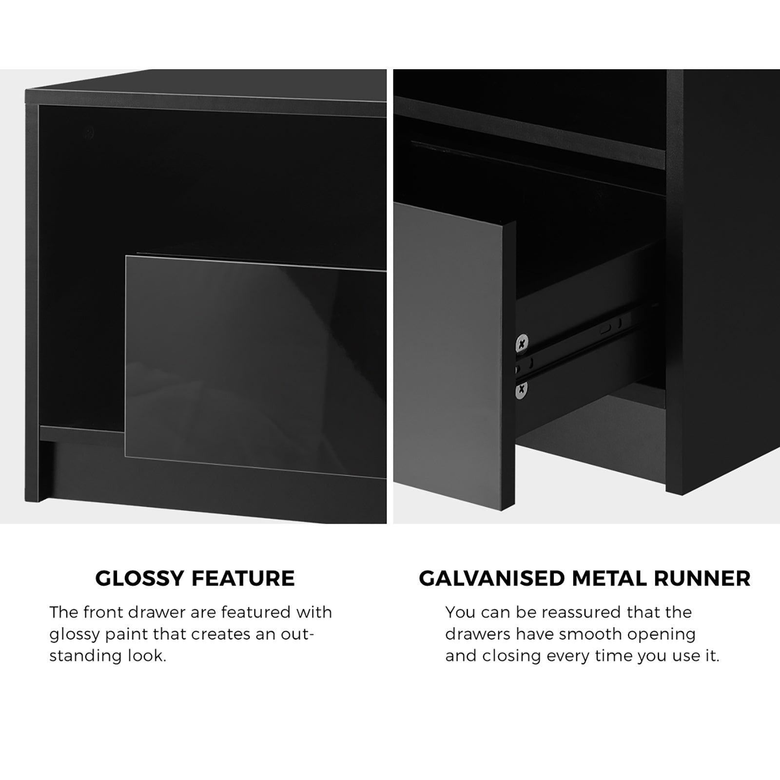 Oikiture Bedside Tables Set of 2 LED Side Table Drawers Nightstand Black - Sunyee