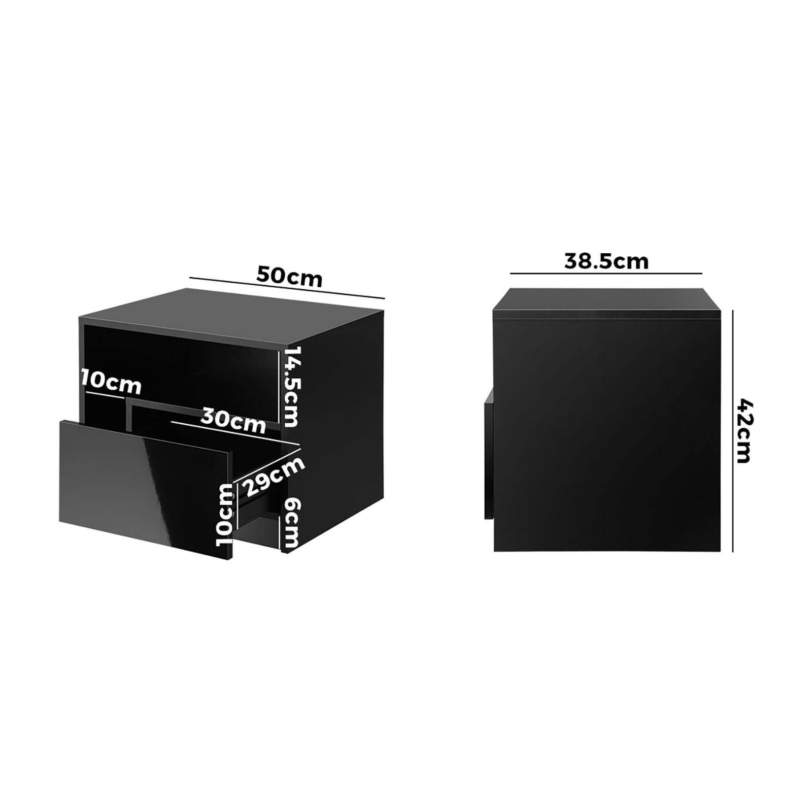 Oikiture Bedside Tables Set of 2 LED Side Table Drawers Nightstand Black - Sunyee