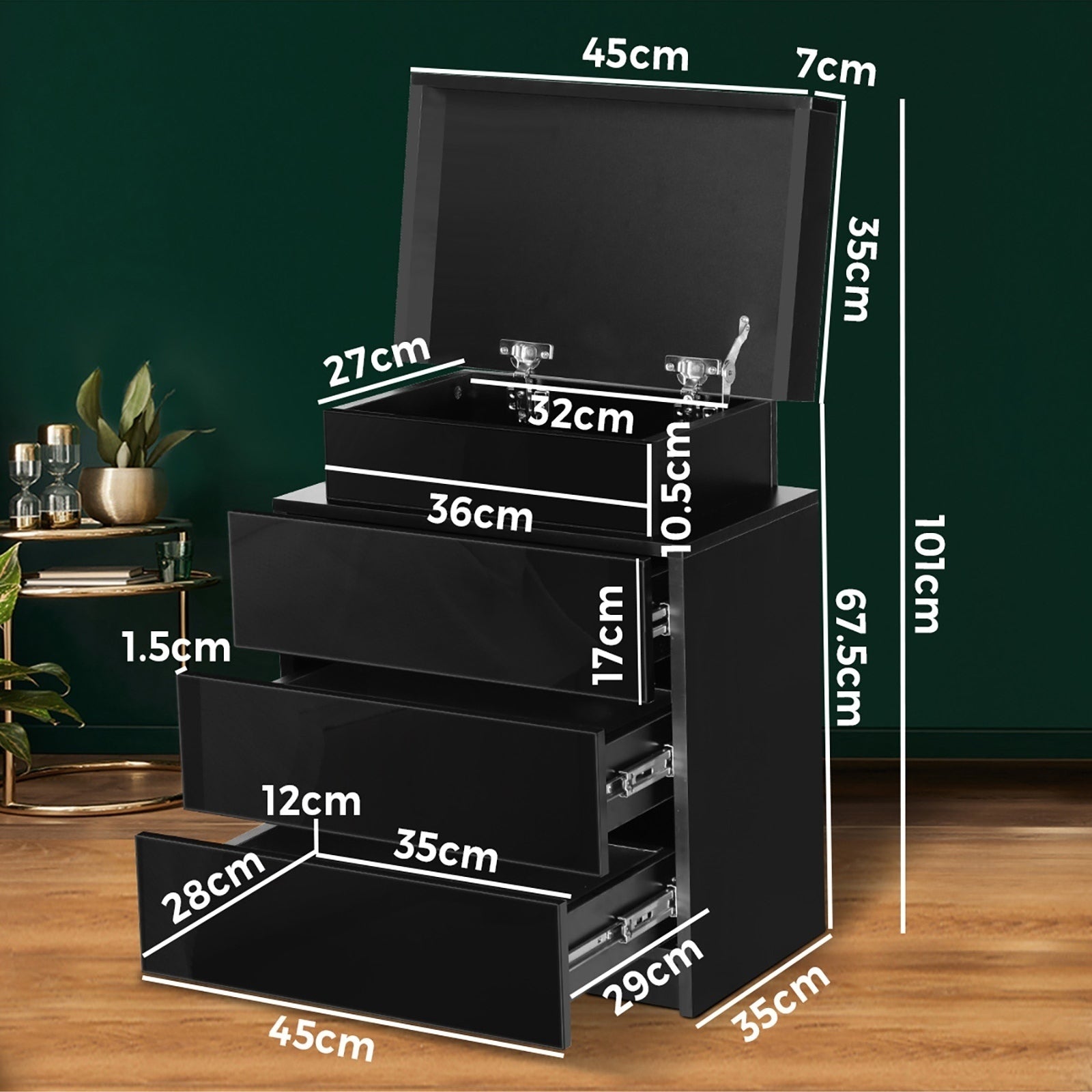 Oikiture Bedside Tables Set of 2 LED Nightstand Cabinet Side Table Black - Sunyee