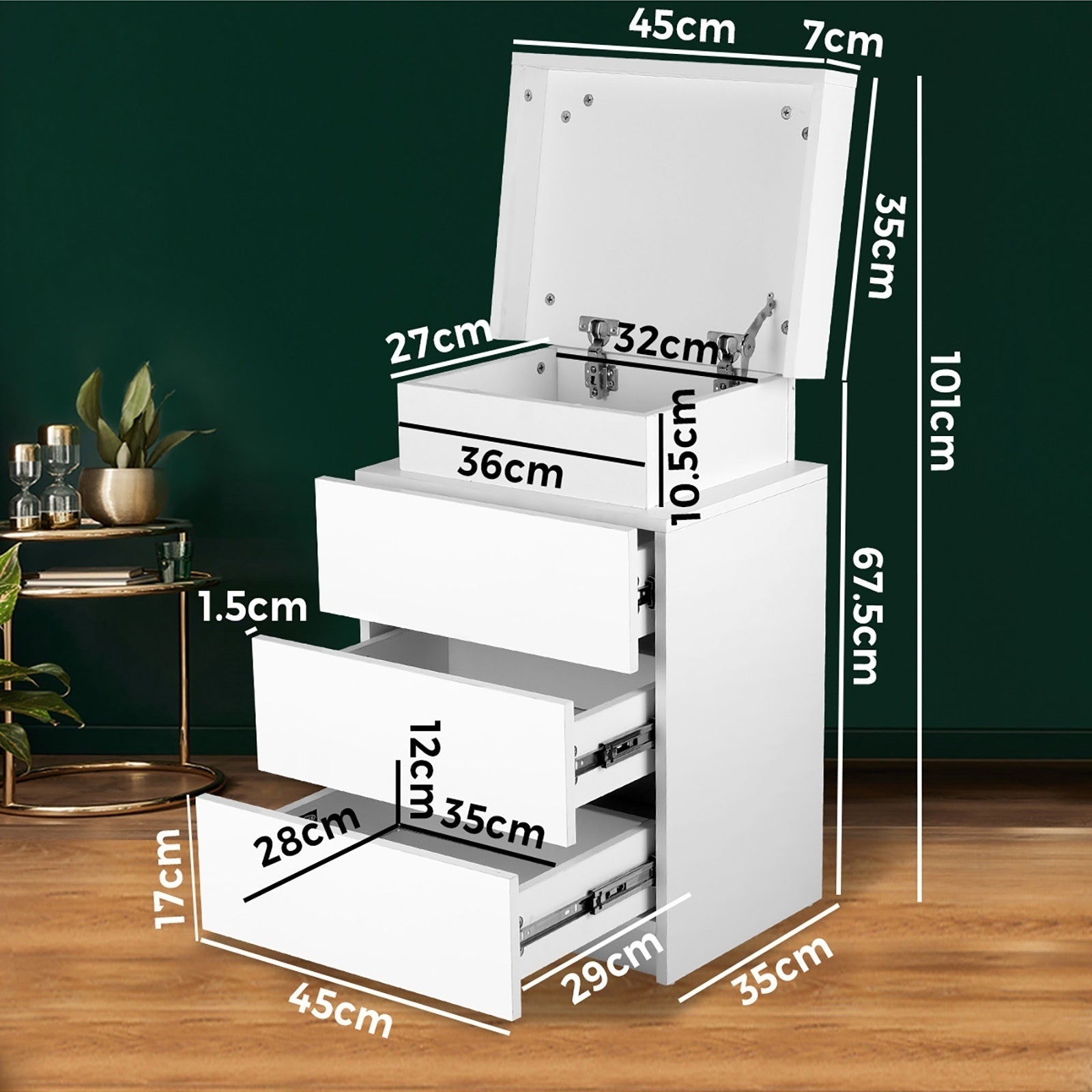 Oikiture Bedside Tables Set of 2 LED Nightstand Cabinet Side Table White - Sunyee