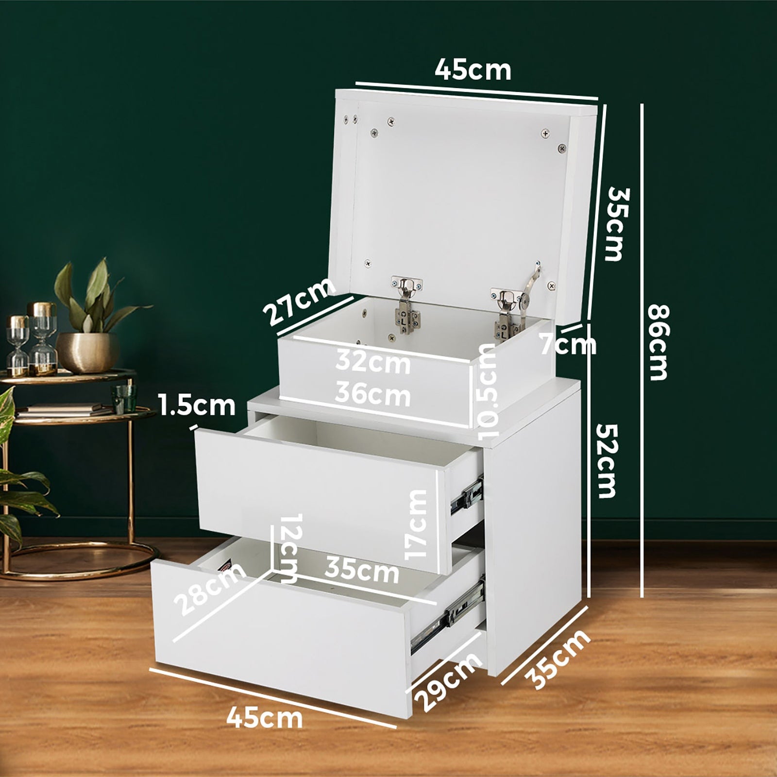 Oikiture Bedside Tables Side Table 2 Drawers RGB LED High Gloss Nightstand Cabinet - Sunyee