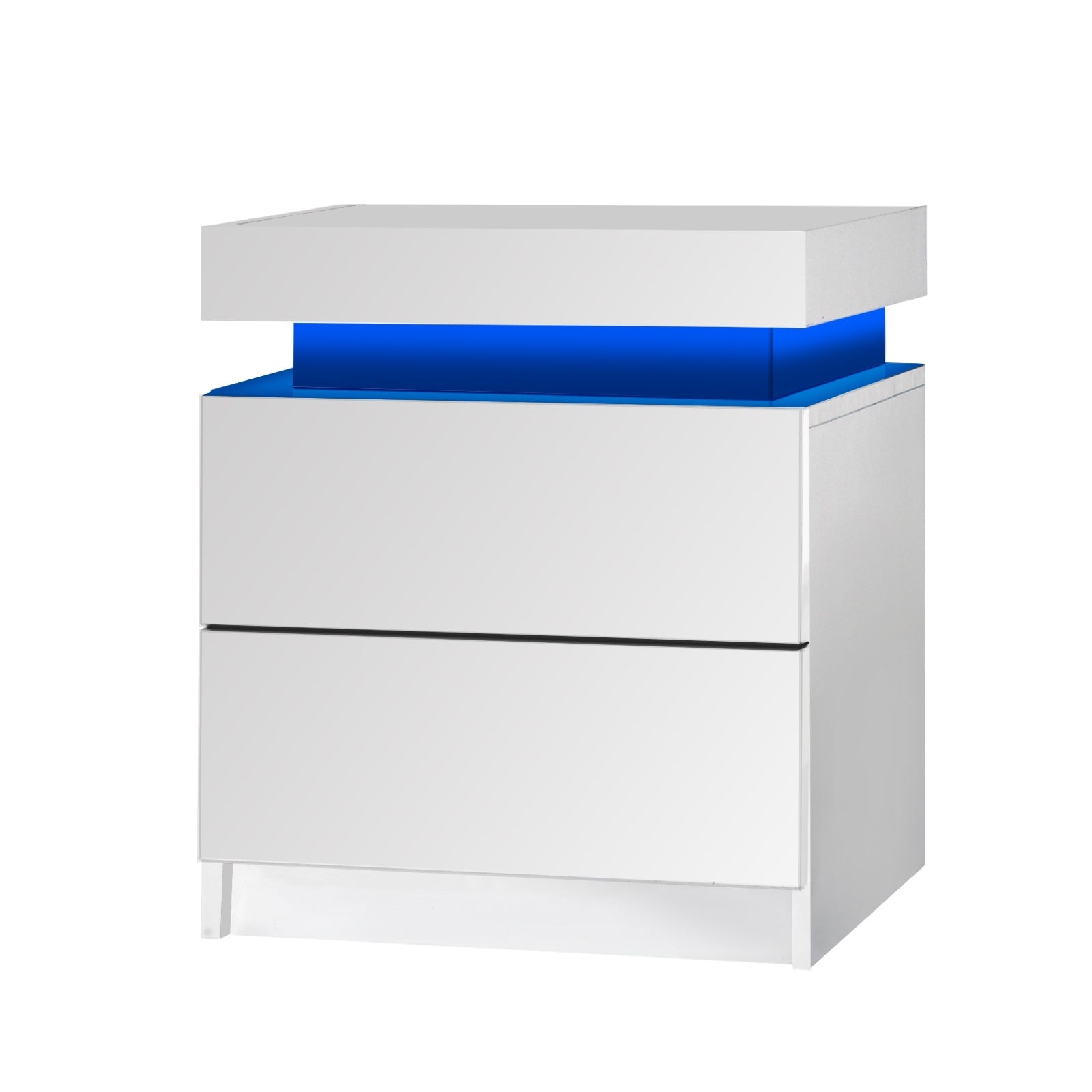 Oikiture Bedside Tables Side Table 2 Drawers RGB LED High Gloss Nightstand Cabinet - Sunyee