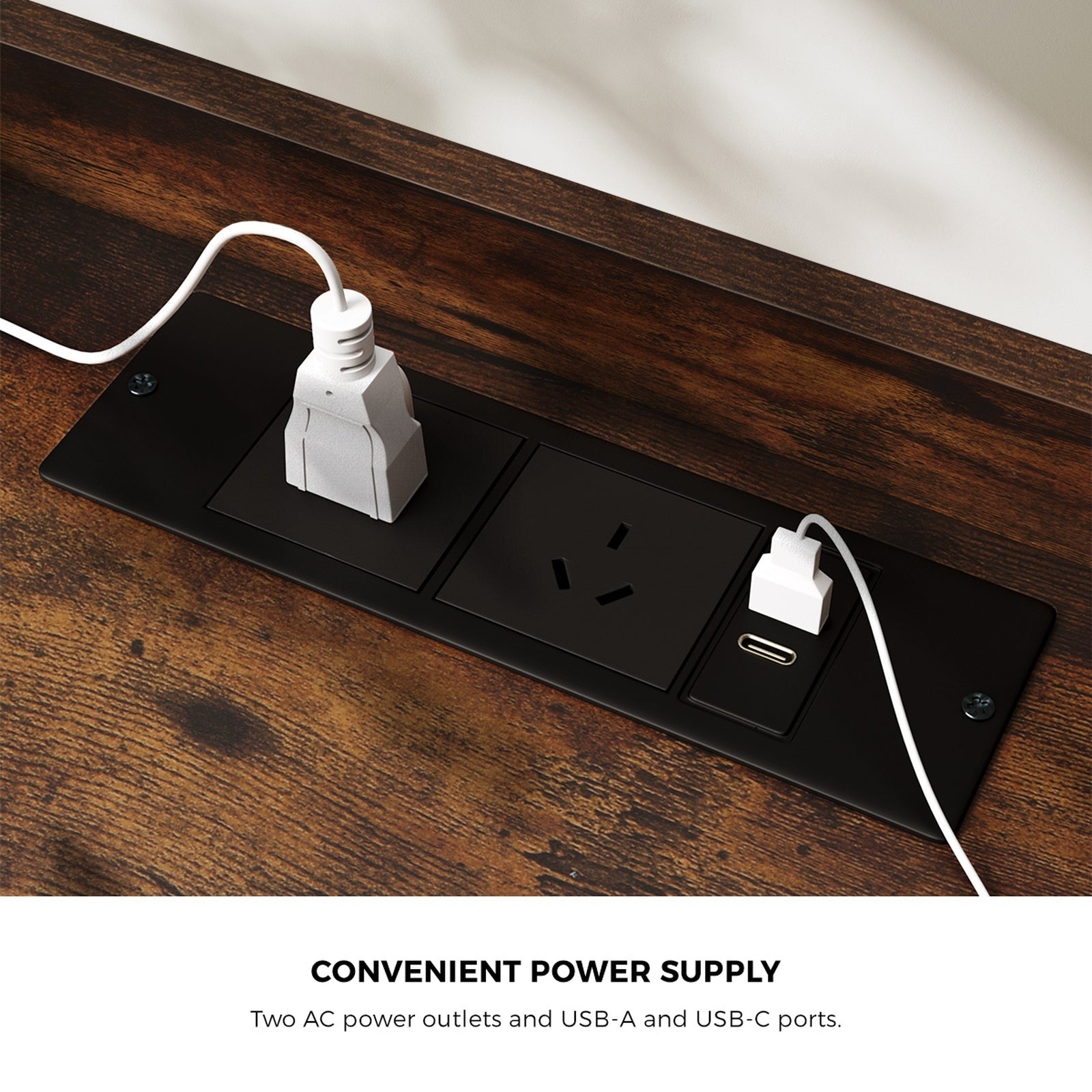 Oikiture Bedside Table LED Nightstand USB Charging Station Side Table Brown - Sunyee