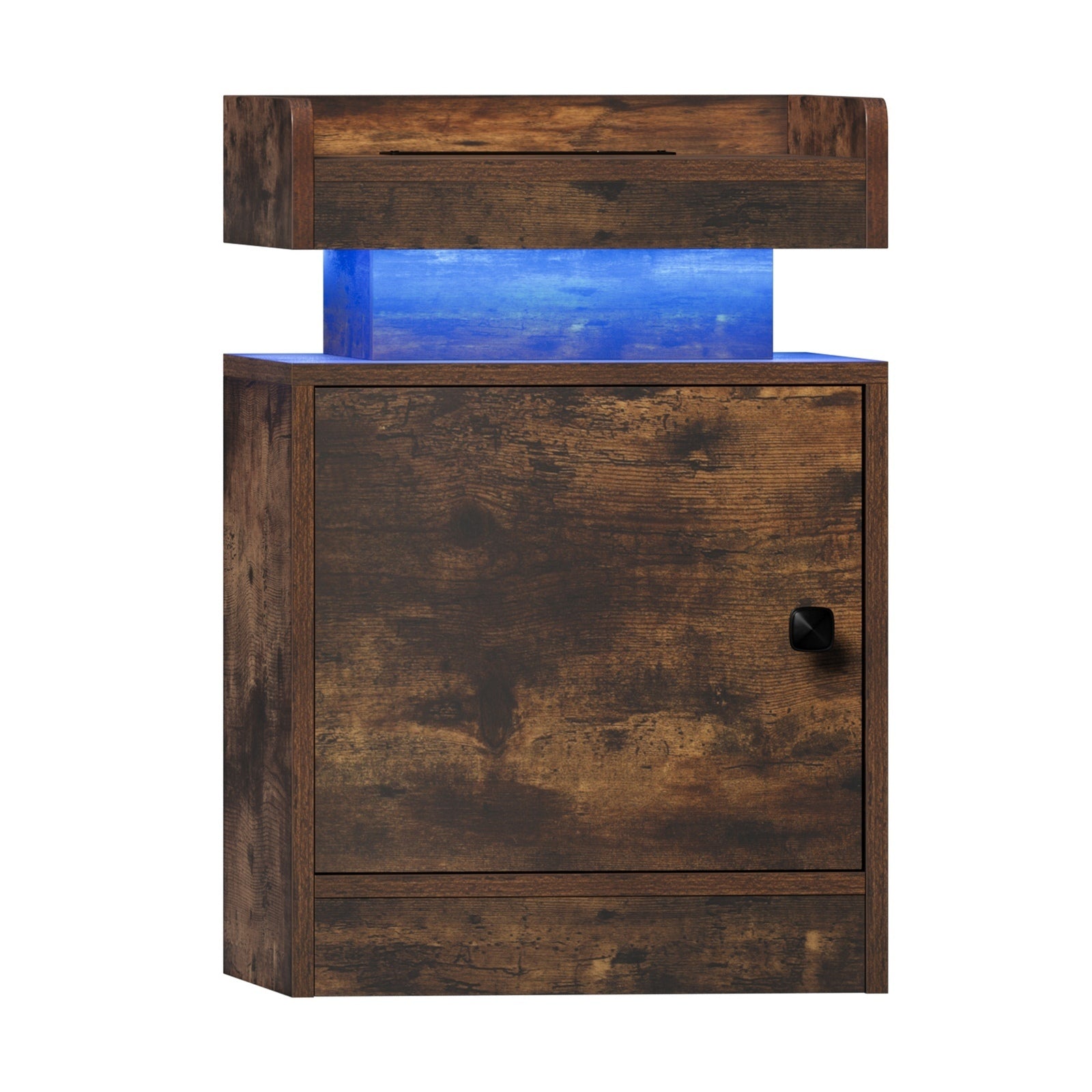 Oikiture Bedside Table LED Nightstand USB Charging Station Side Table Brown - Sunyee