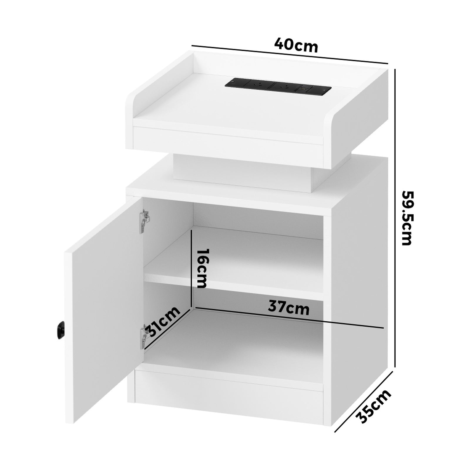 Oikiture Bedside Table LED Nightstand USB Charging Station Side Table White - Sunyee