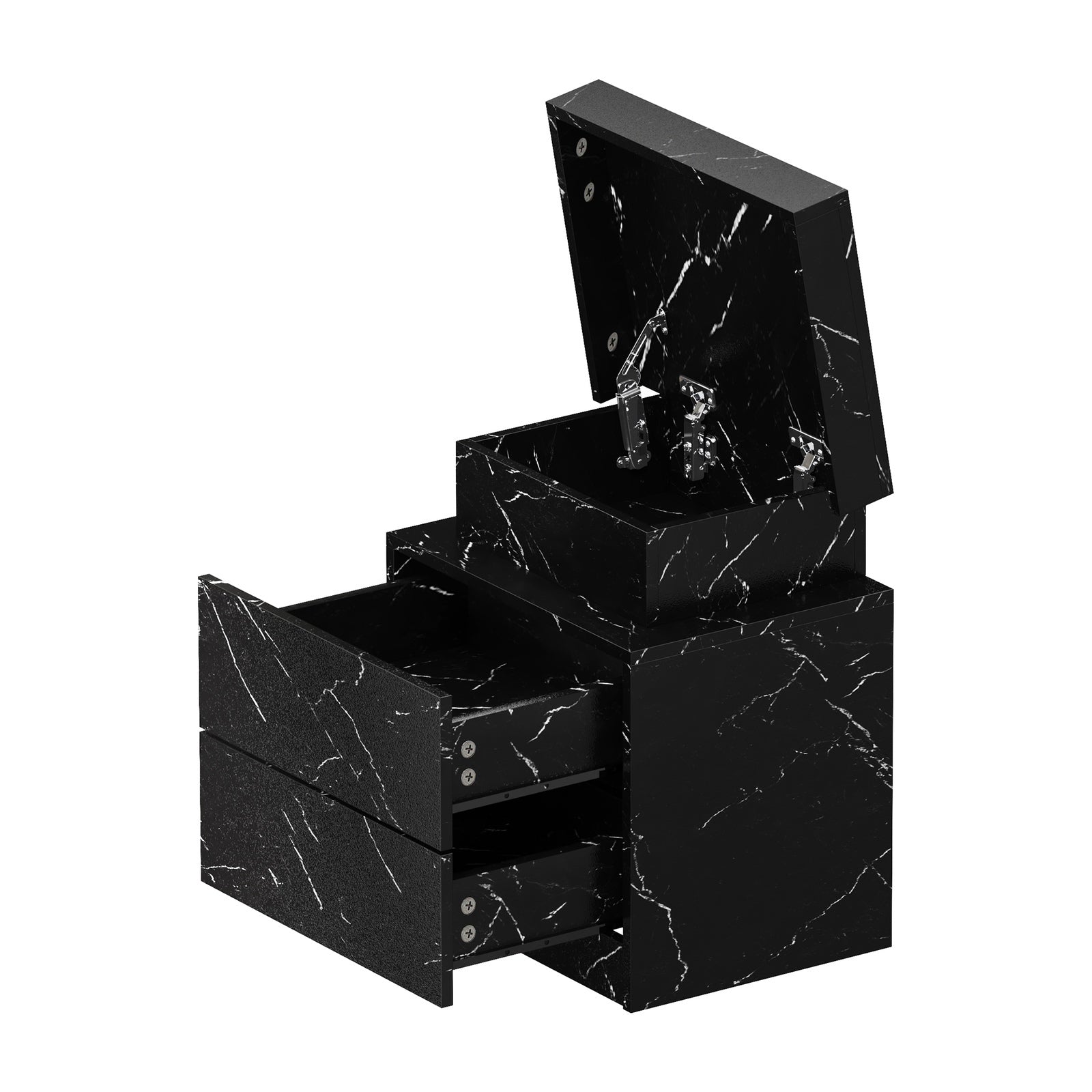 Oikiture 2x Bedside Table 2 Drawers LED Nightstand Marble Effect Black - Sunyee