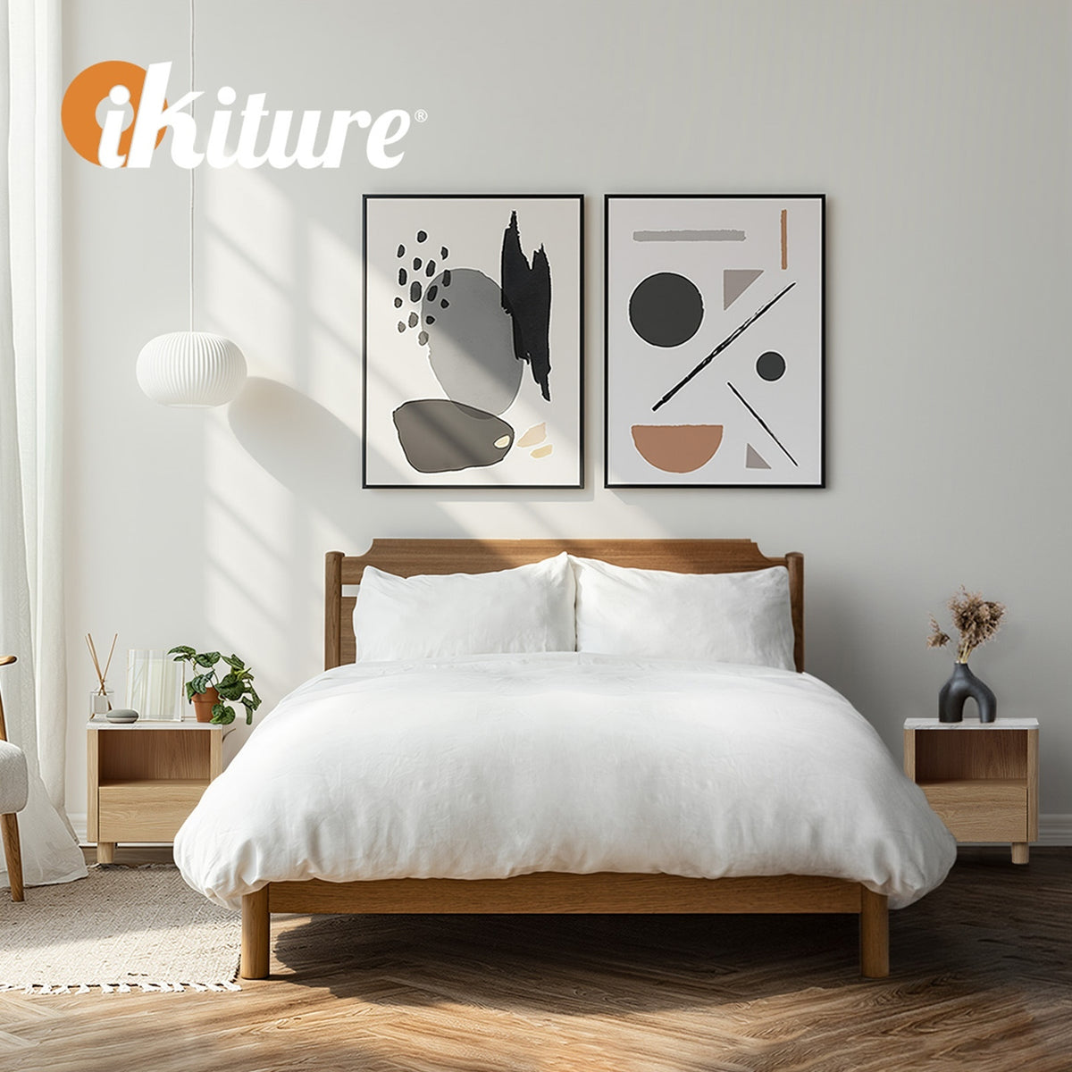 Oikiture Bedside Table Nightstand One Drawer Open Shelf Handle-Free