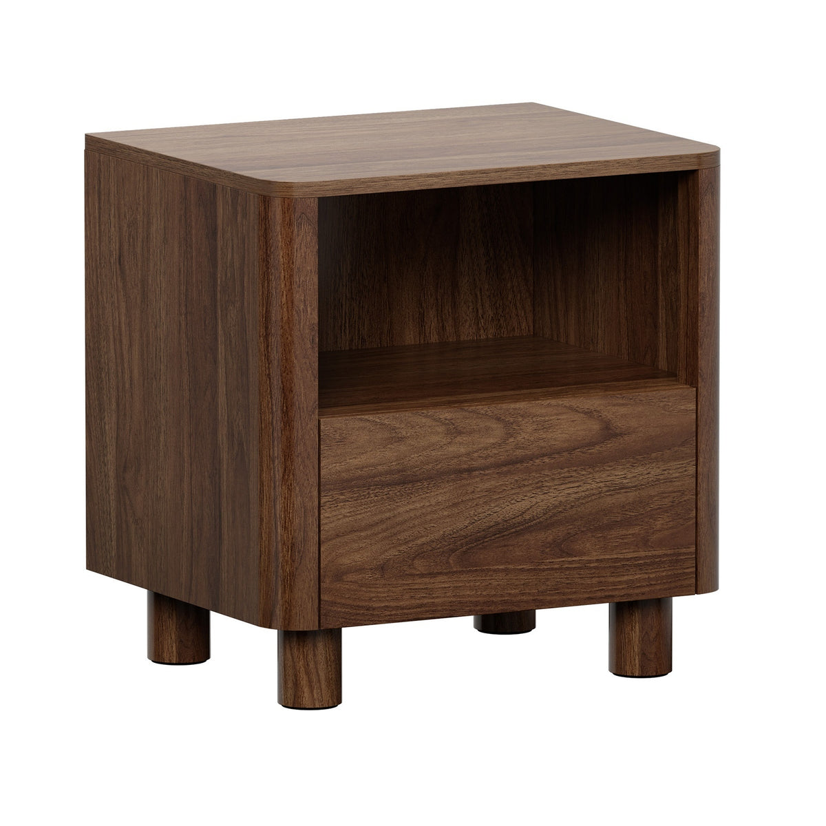 Oikiture Bedside Table Nightstand One Drawer Open Shelf Handle-Free