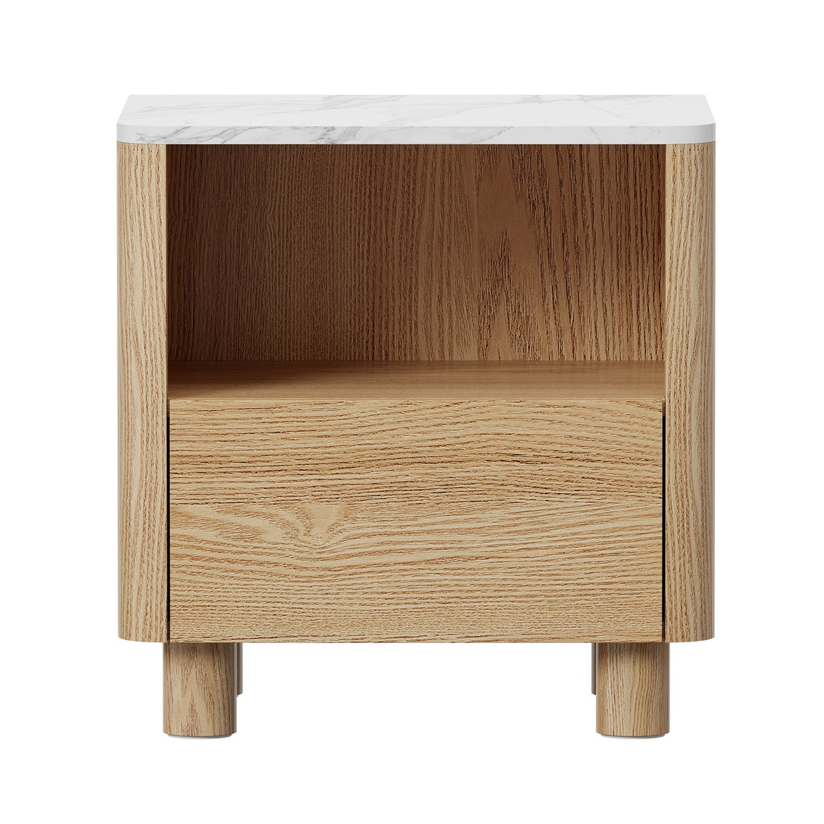 Oikiture Bedside Table Nightstand One Drawer Open Shelf Handle-Free