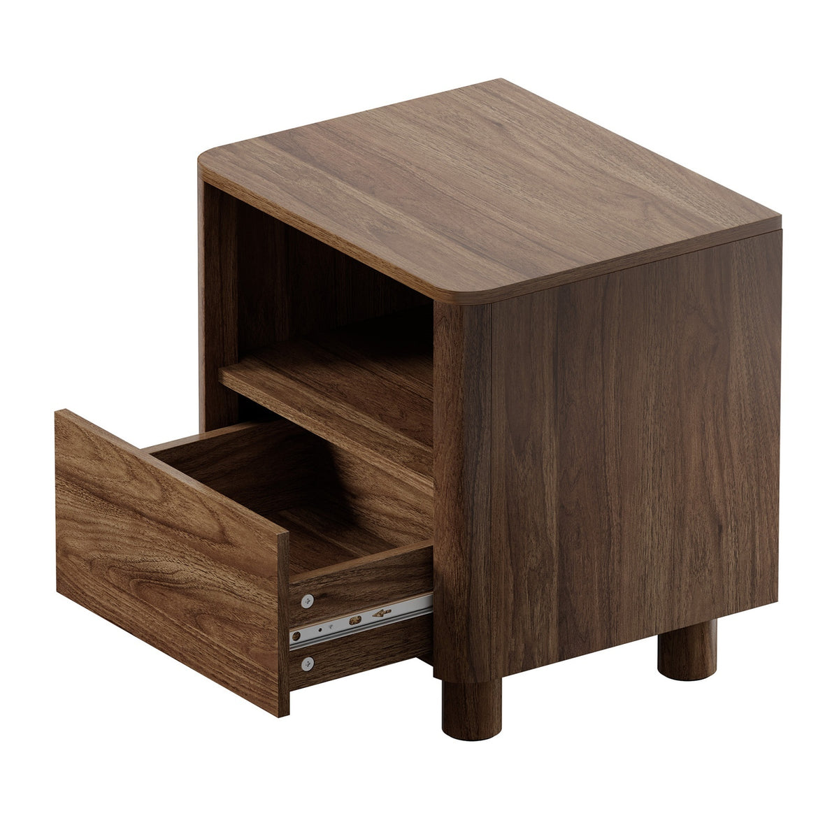 Oikiture Bedside Table Nightstand One Drawer Open Shelf Handle-Free