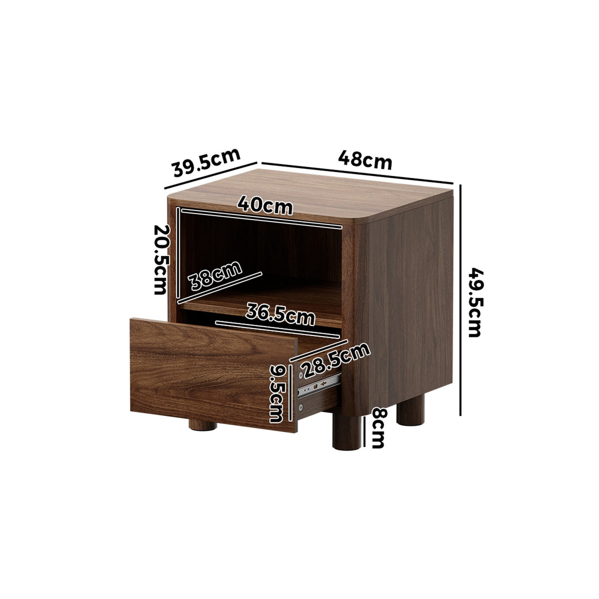 Oikiture Bedside Table Nightstand One Drawer Open Shelf Handle-Free