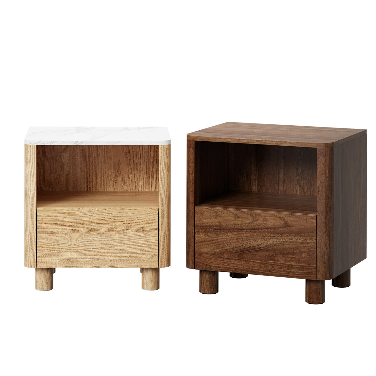 Oikiture Bedside Table Nightstand One Drawer Open Shelf Handle-Free