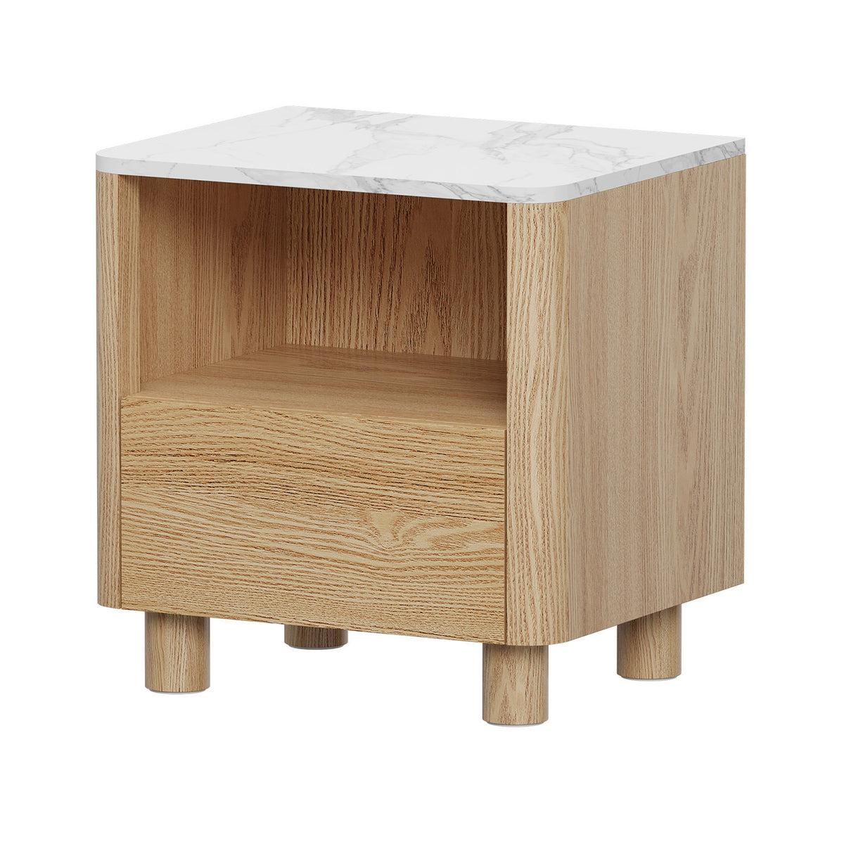 Oikiture Bedside Table Nightstand One Drawer Open Shelf Handle-Free
