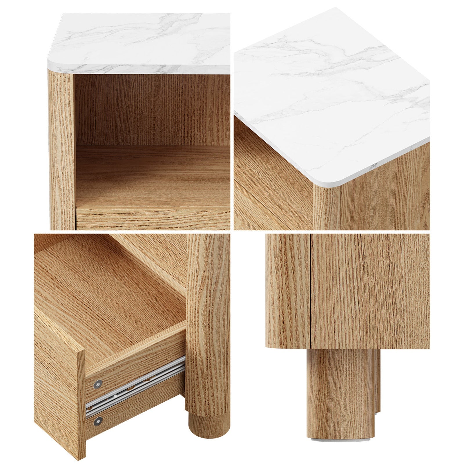 Oikiture Bedside Table Nightstand One Drawer Open Shelf Handle-Free Natural