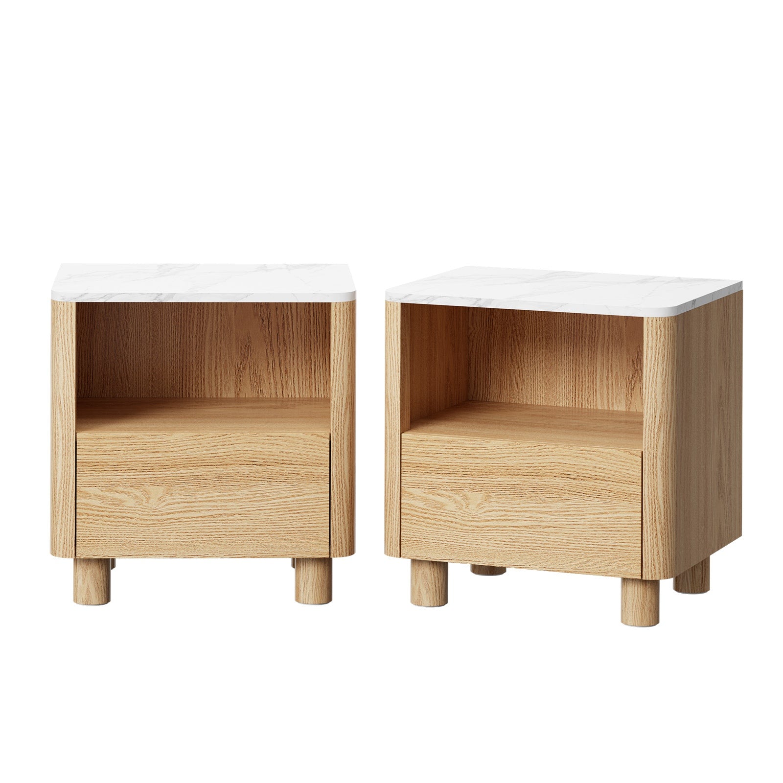 Oikiture Bedside Table Nightstand One Drawer Open Shelf Handle-Free Natural