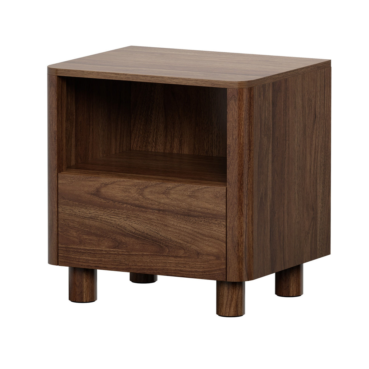 Oikiture Bedside Table Nightstand One Drawer Open Shelf Handle-Free