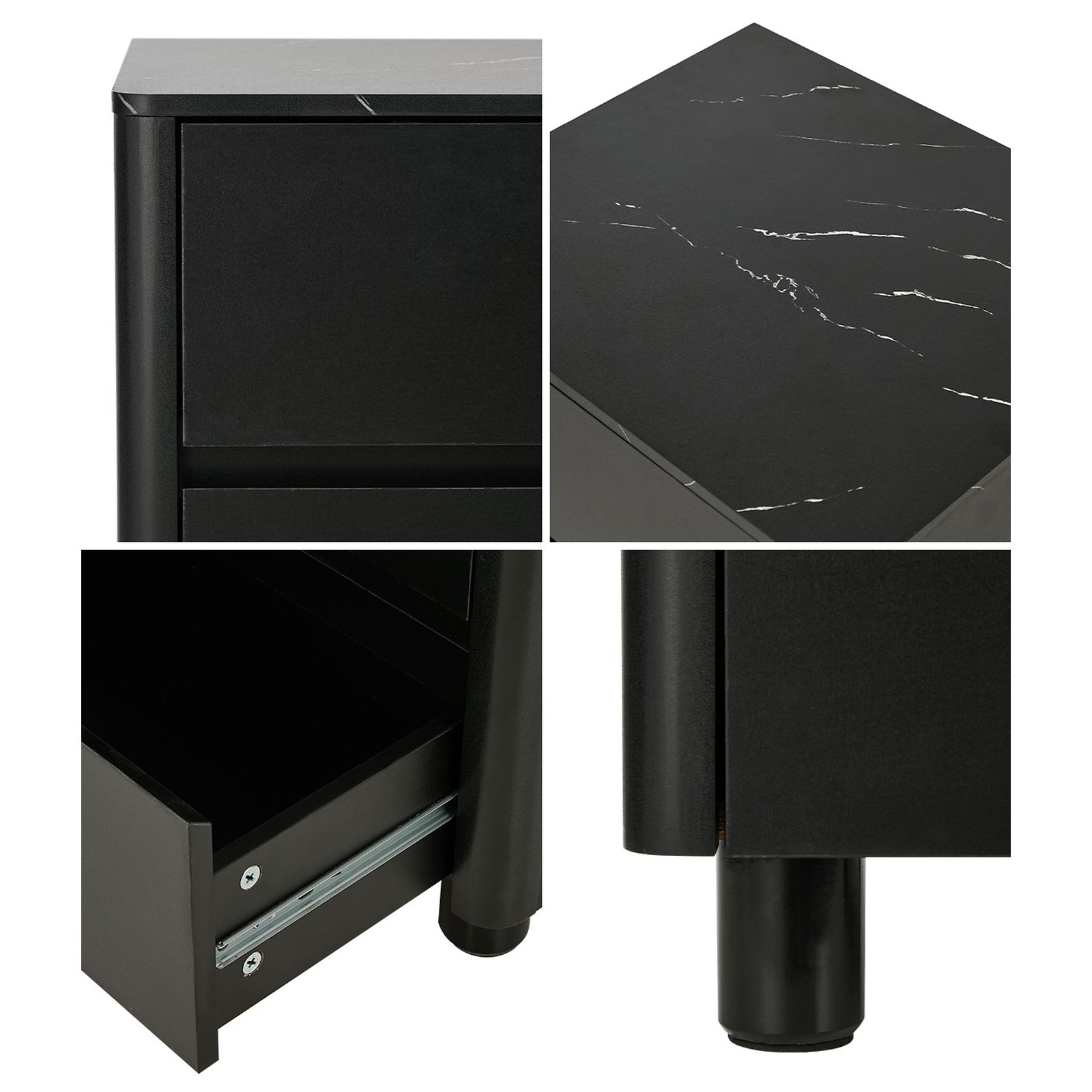 Oikiture Bedside Table 2 Drawers Storage Cabinet Nightstand Side Table Black - Sunyee