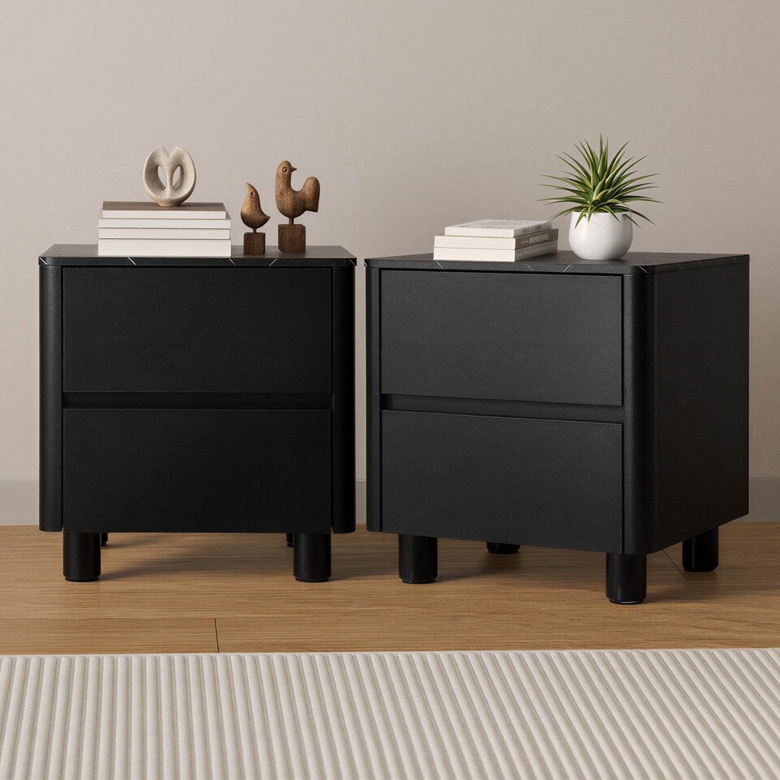 Oikiture 2x Bedside Table 2 Drawers Storage Cabinet Nightstand Side Table Black - Sunyee
