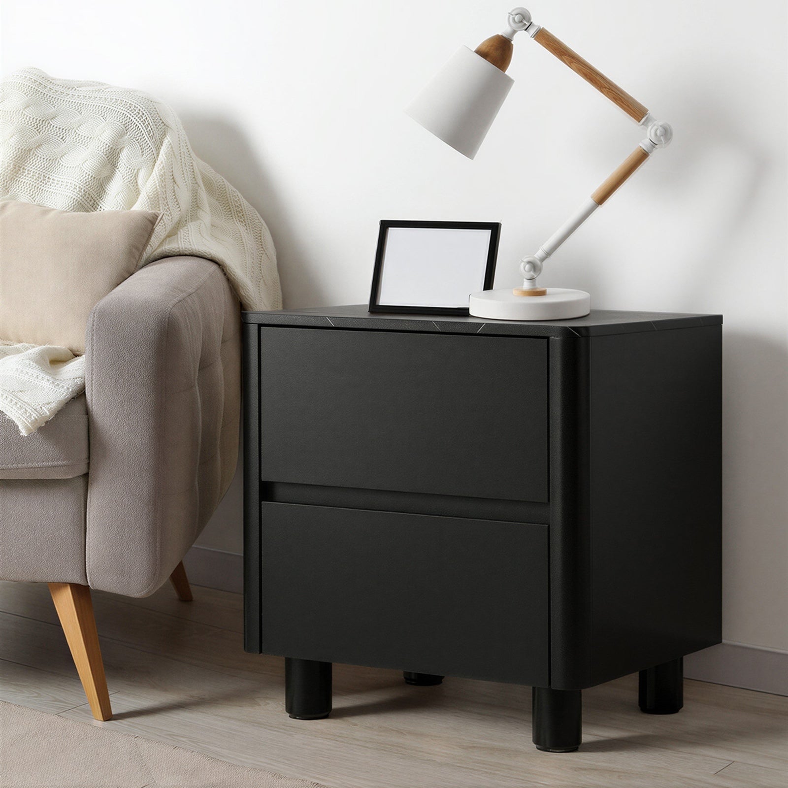 Oikiture 2x Bedside Table 2 Drawers Storage Cabinet Nightstand Side Table Black - Sunyee