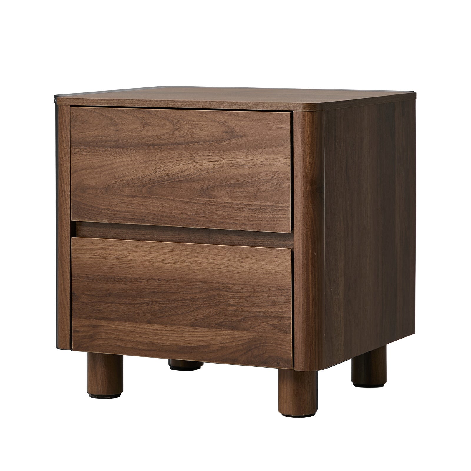 Oikiture Bedside Table 2 Drawers Storage Cabinet Nightstand Side Table Walnut - Sunyee