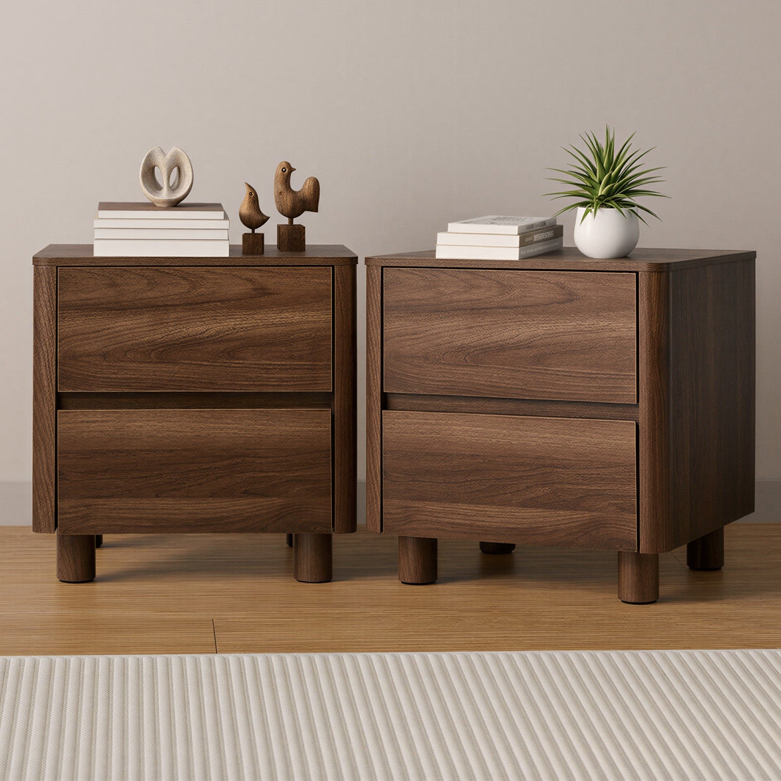 Oikiture 2x Bedside Table 2 Drawers Storage Cabinet Nightstand Side Table Walnut - Sunyee