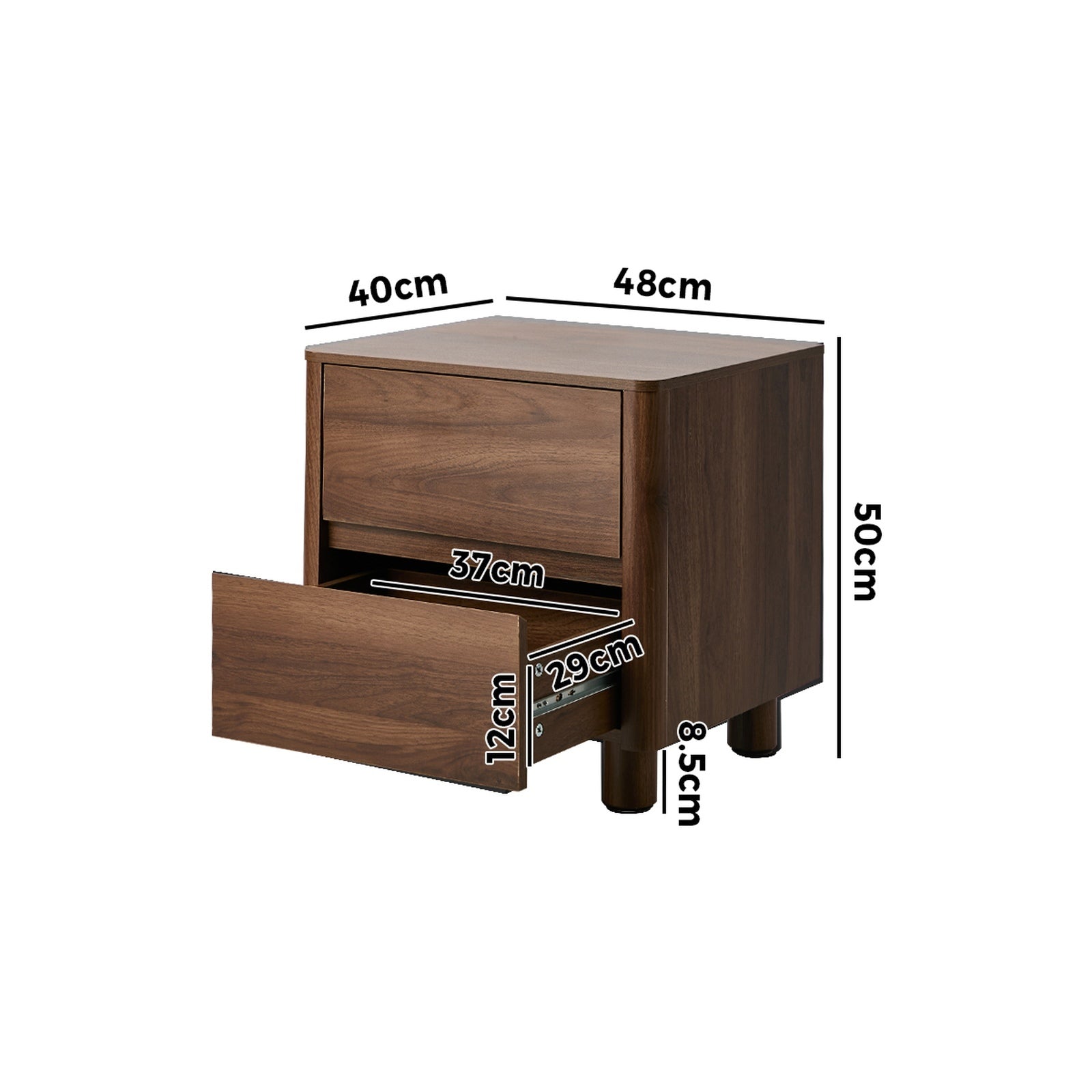 Oikiture 2x Bedside Table 2 Drawers Storage Cabinet Nightstand Side Table Walnut - Sunyee