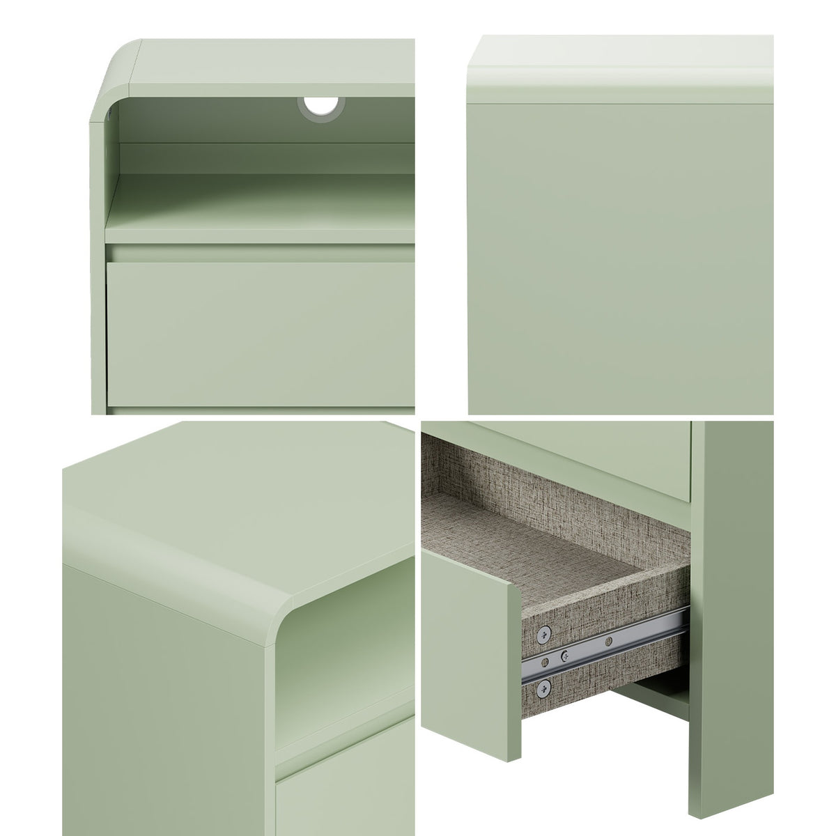Oikiture Bedside Table Open Shelf Nightstand Handle-Free Drawers Green