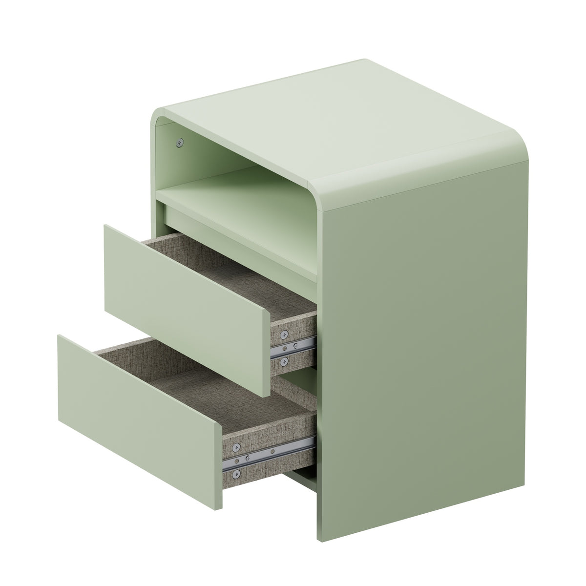 Oikiture Bedside Table Open Shelf Nightstand Handle-Free Drawers Green