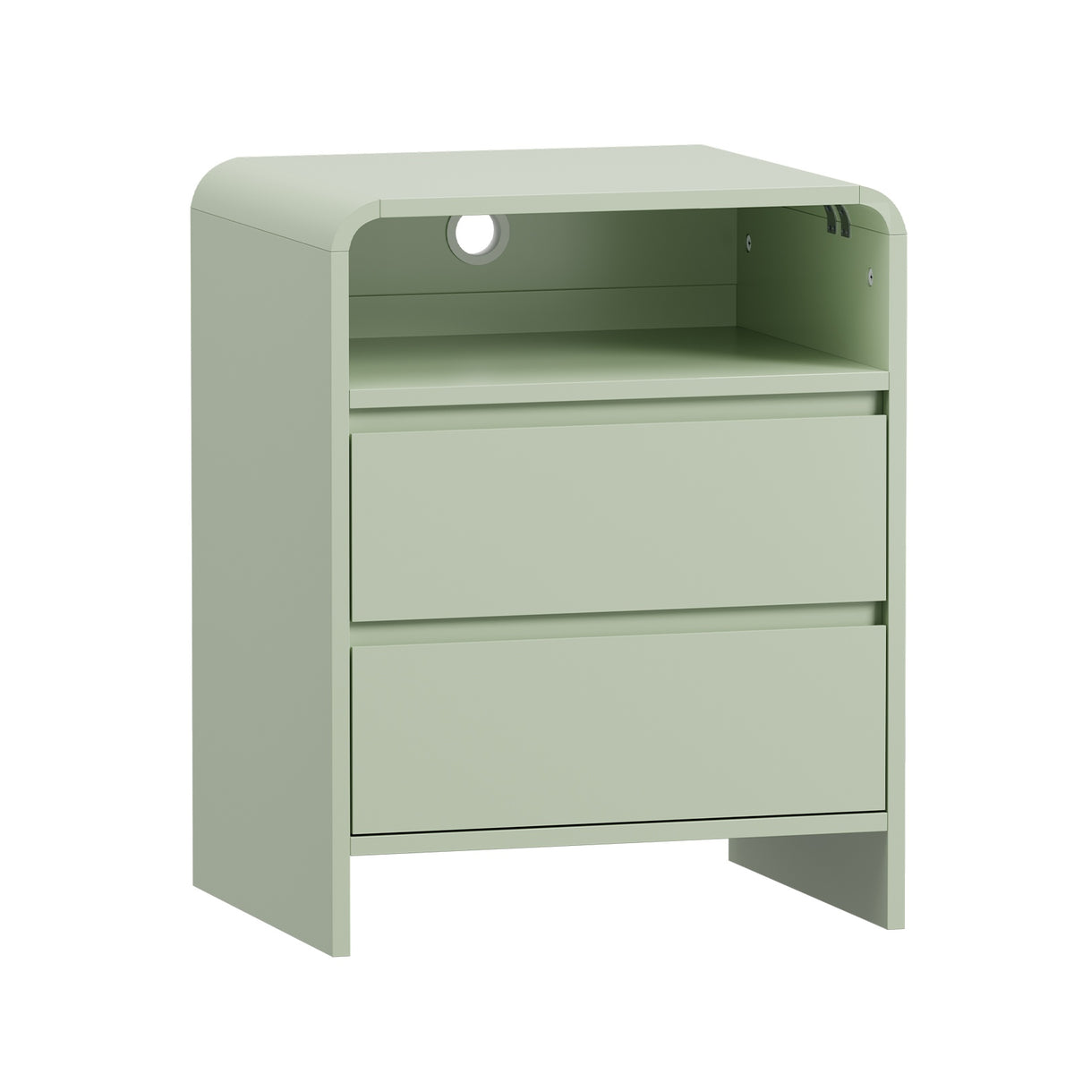 Oikiture Bedside Table Open Shelf Nightstand Handle-Free Drawers White