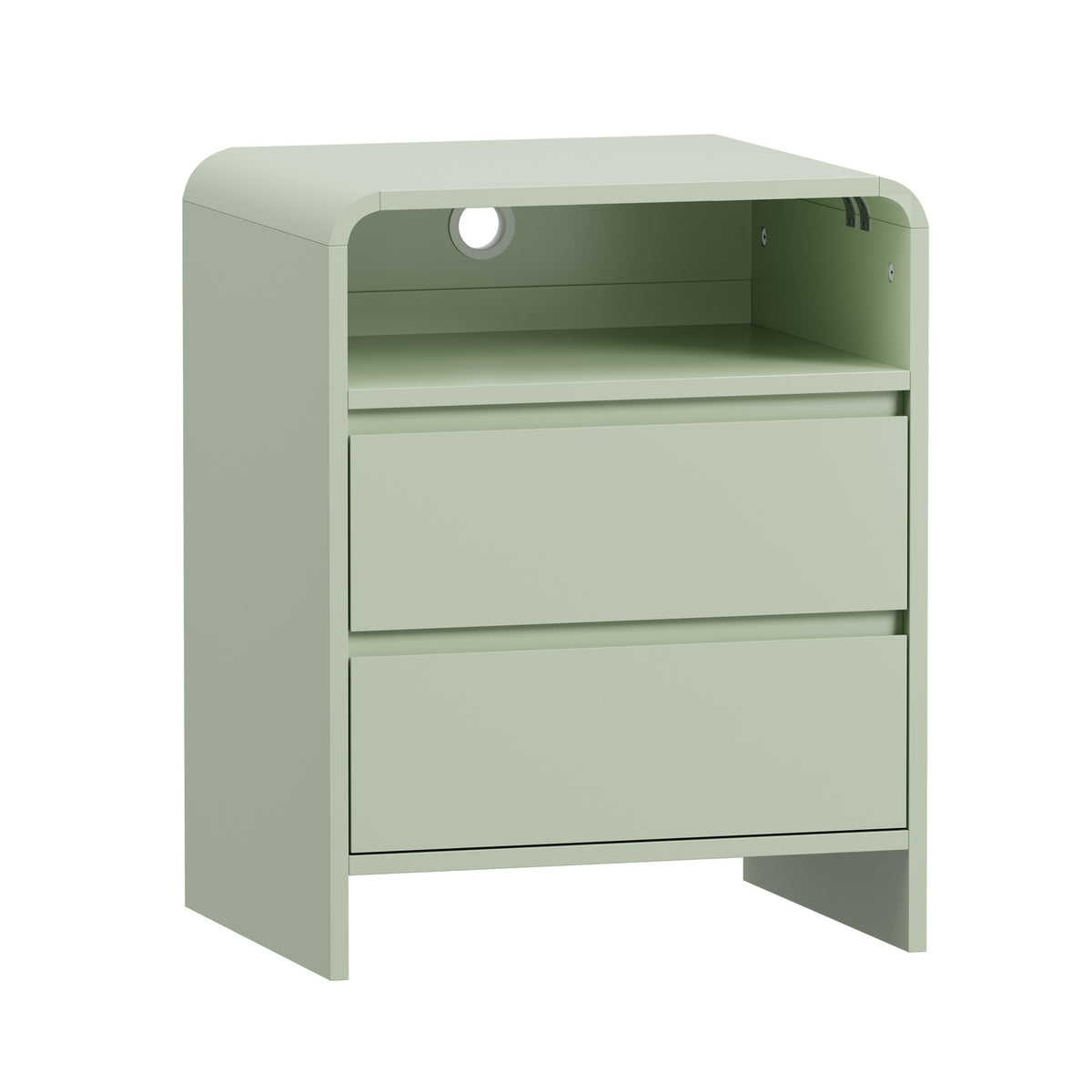 Oikiture 2pc Bedside Table Open Shelf Nightstand Handle-Free Drawers Green