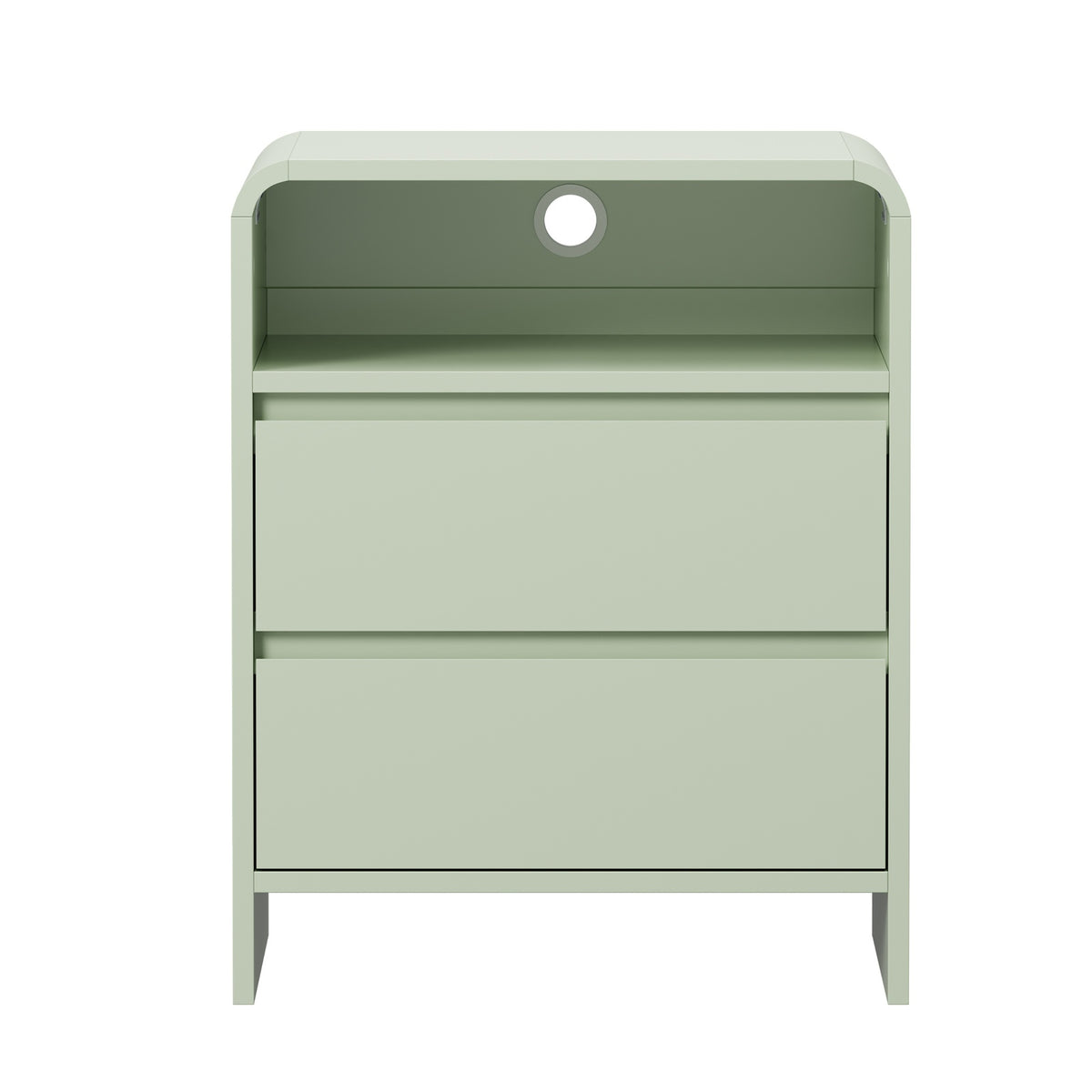 Oikiture 2pc Bedside Table Open Shelf Nightstand Handle-Free Drawers Green